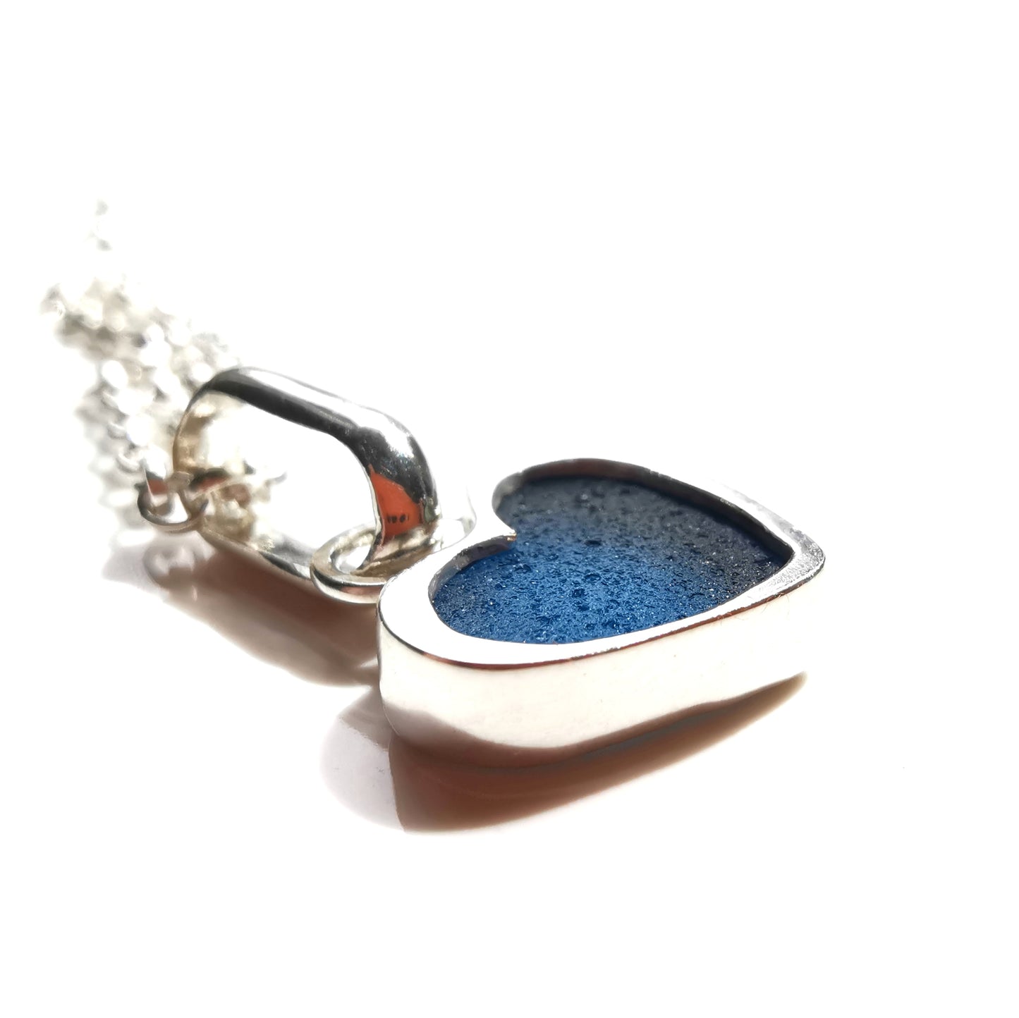 Scottish teal blue sea glass heart & sterling silver pendant.