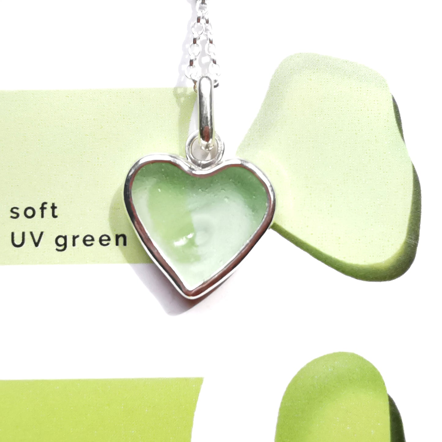 Scottish UV sea glass heart & sterling silver pendant.