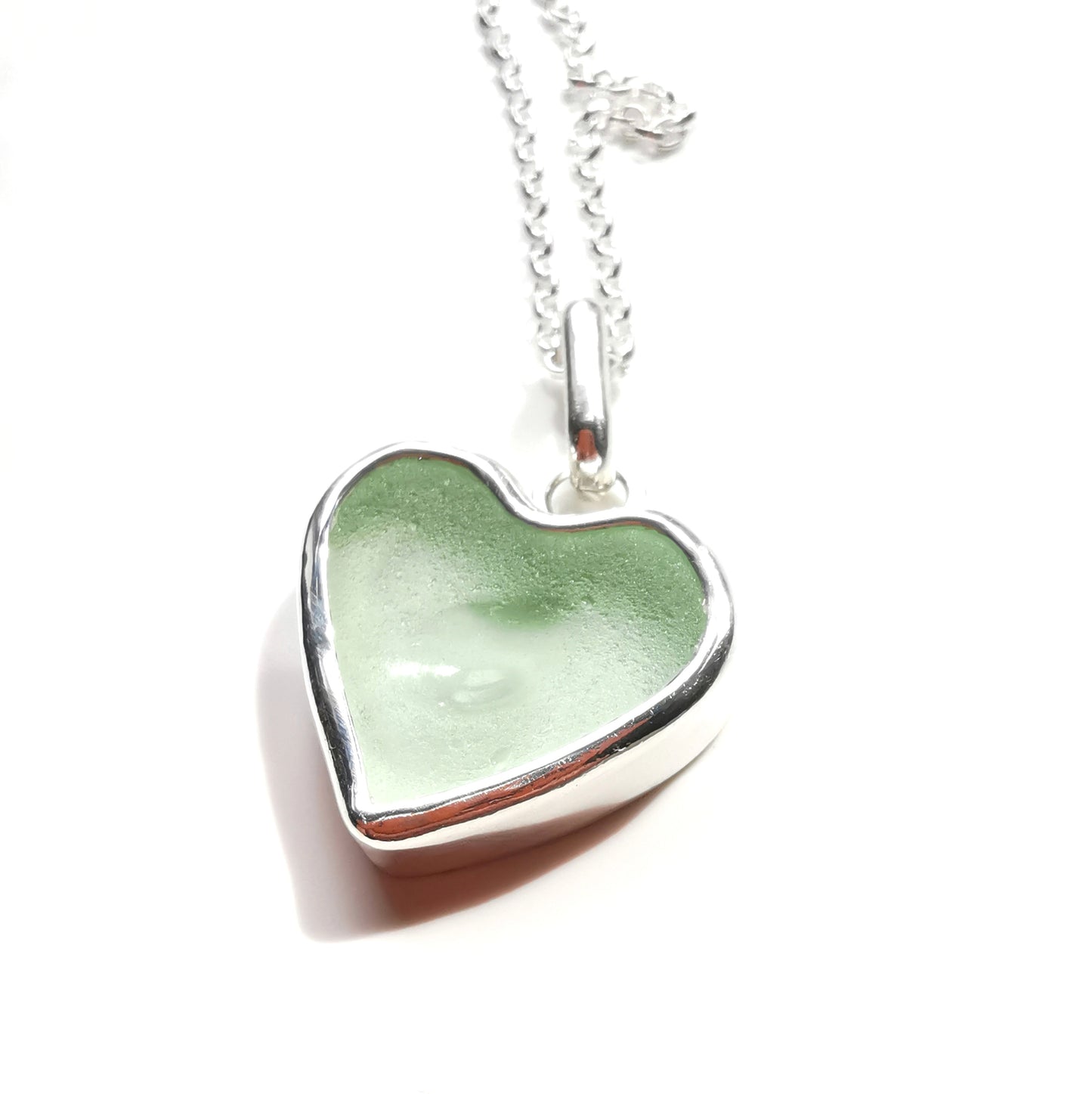 Scottish UV sea glass heart & sterling silver pendant.