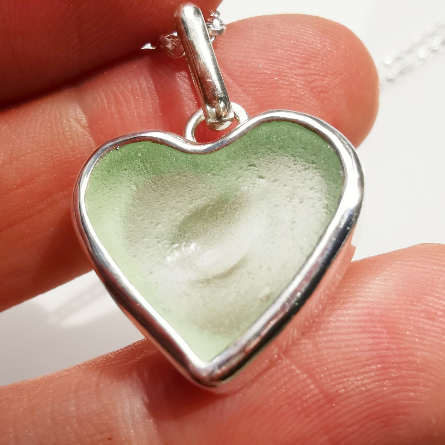 Scottish UV sea glass heart & sterling silver pendant.