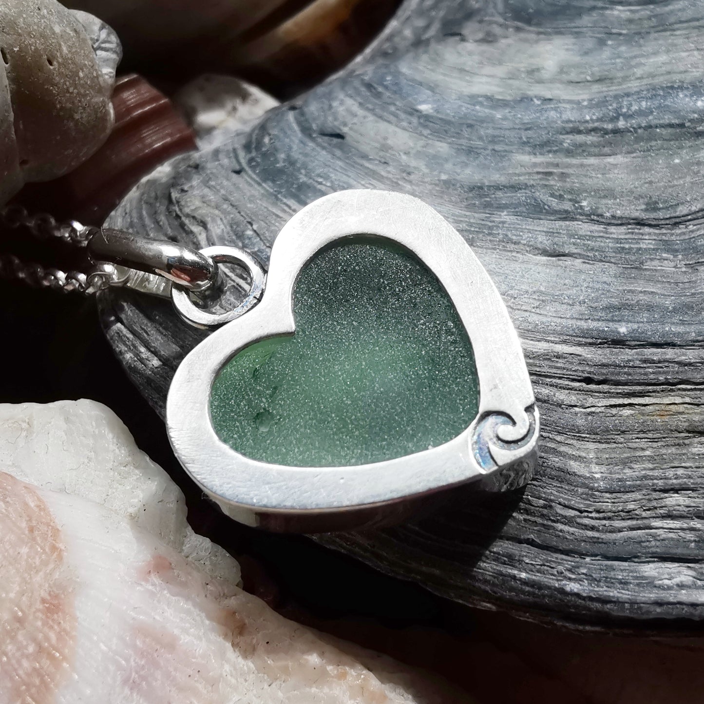Scottish UV sea glass heart & sterling silver pendant.