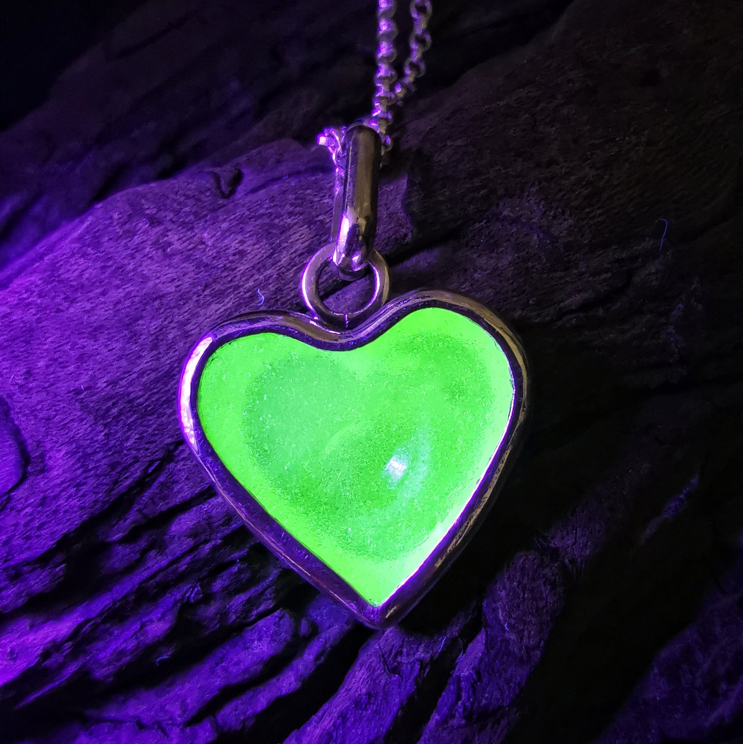 Scottish UV sea glass heart & sterling silver pendant.