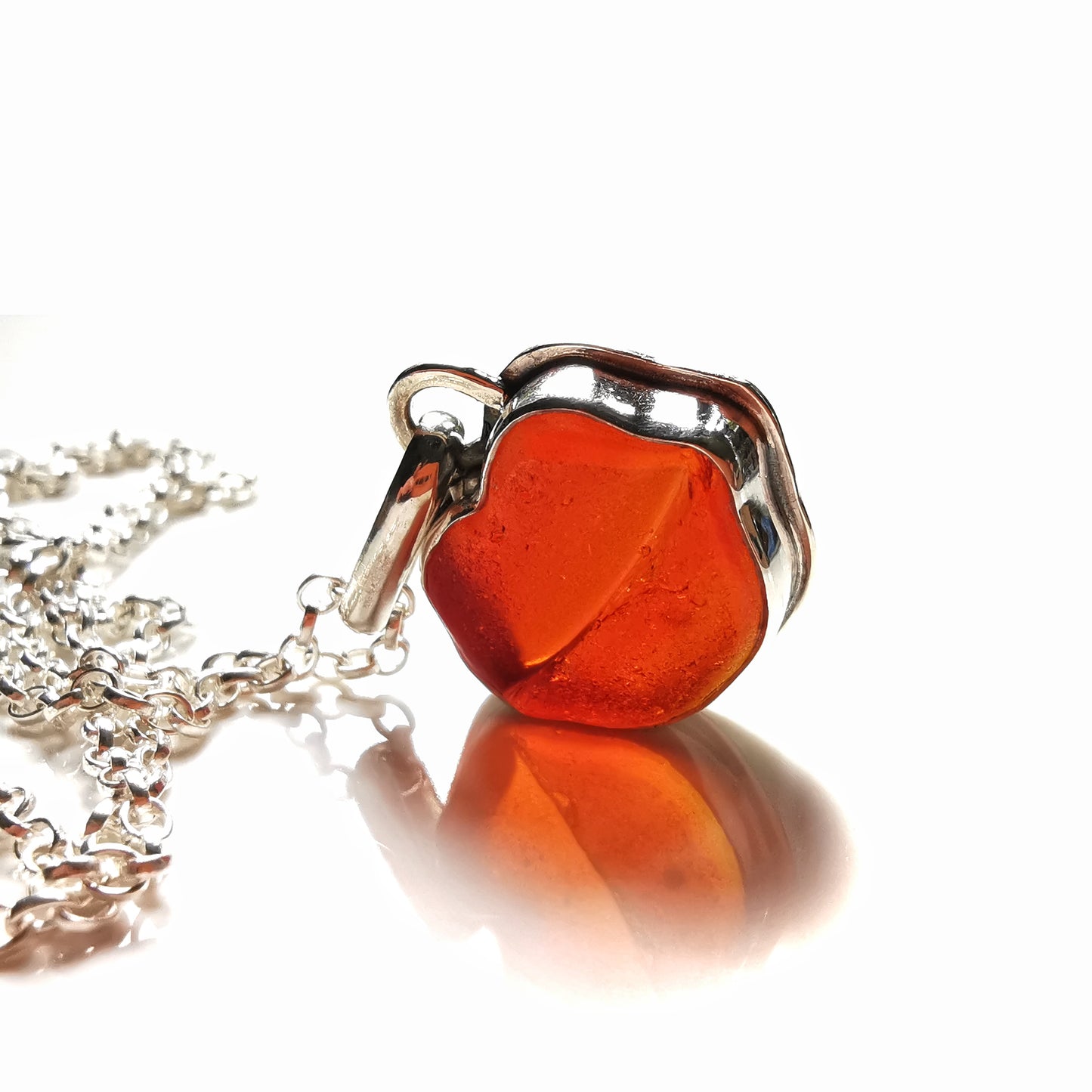 Scottish red and orange lips/kiss sea glass & sterling silver pendant.
