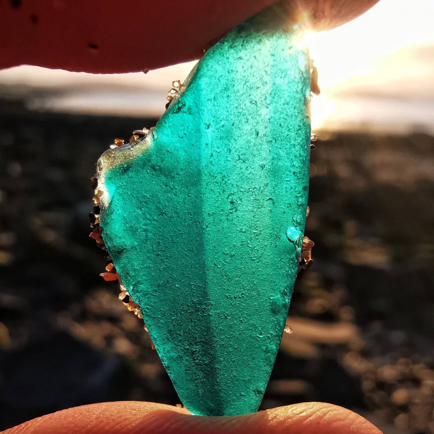 Scottish teal sea glass heart & sterling silver pendant.