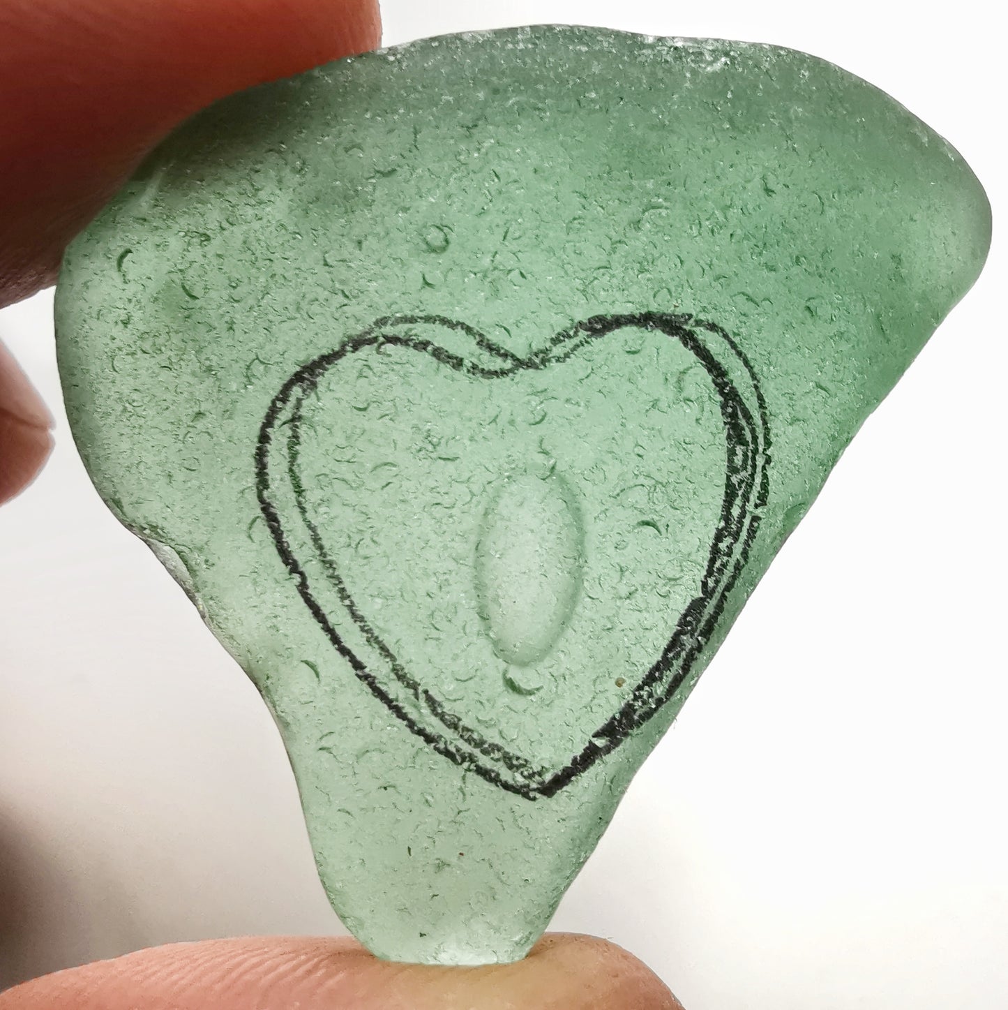Scottish green sea glass heart & sterling silver pendant.