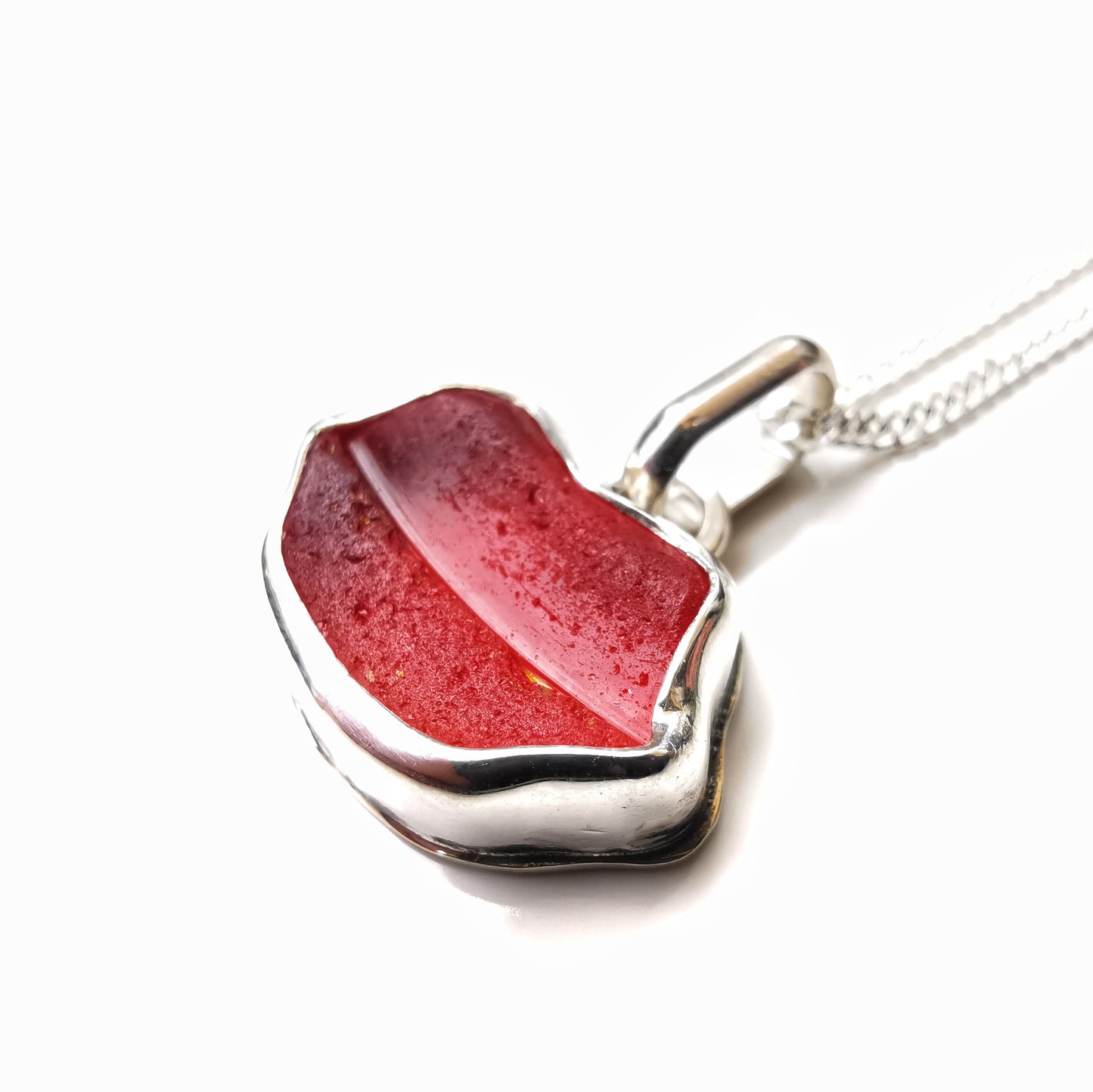 Scottish red  lips/kiss sea glass & sterling silver pendant.