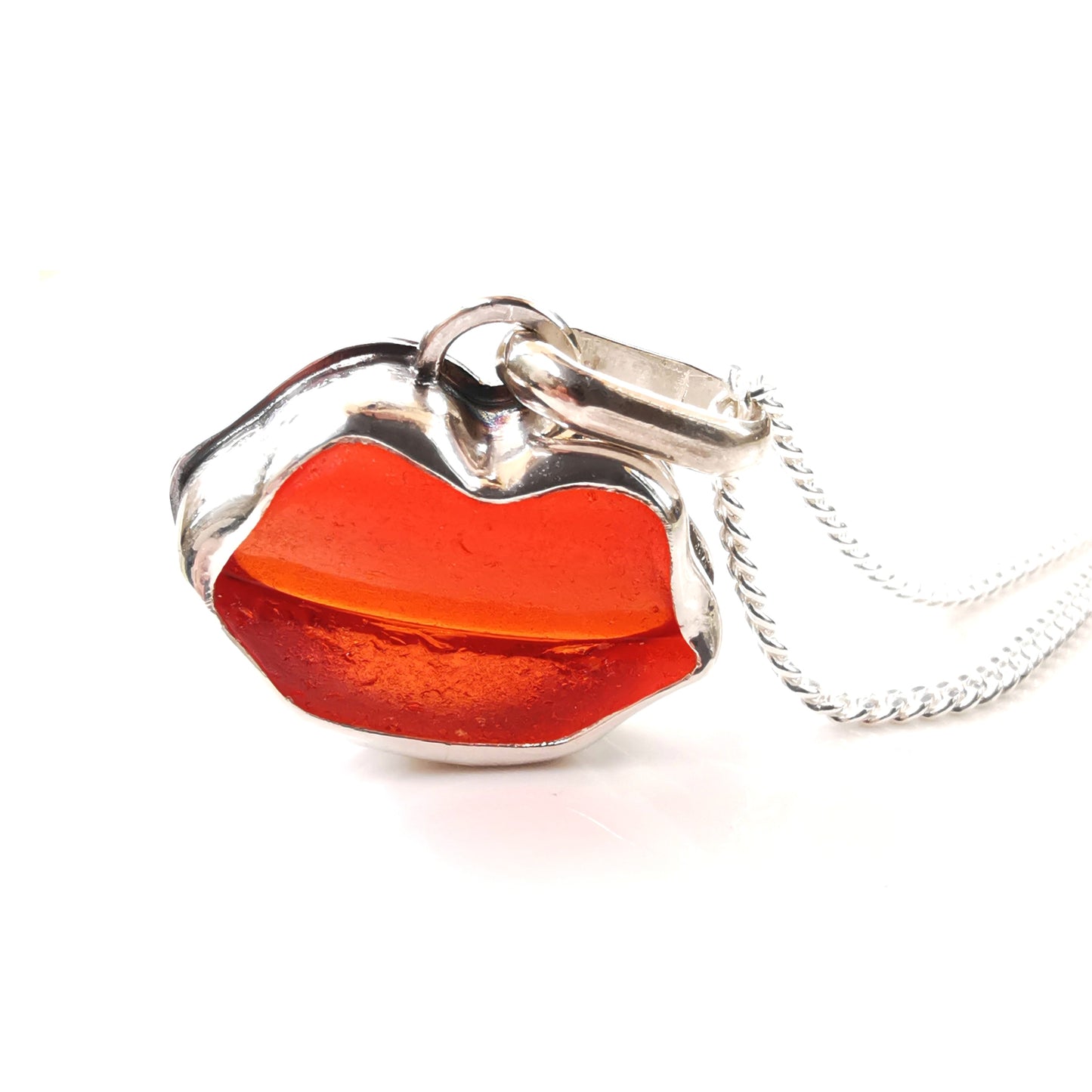 Scottish red  lips/kiss sea glass & sterling silver pendant.