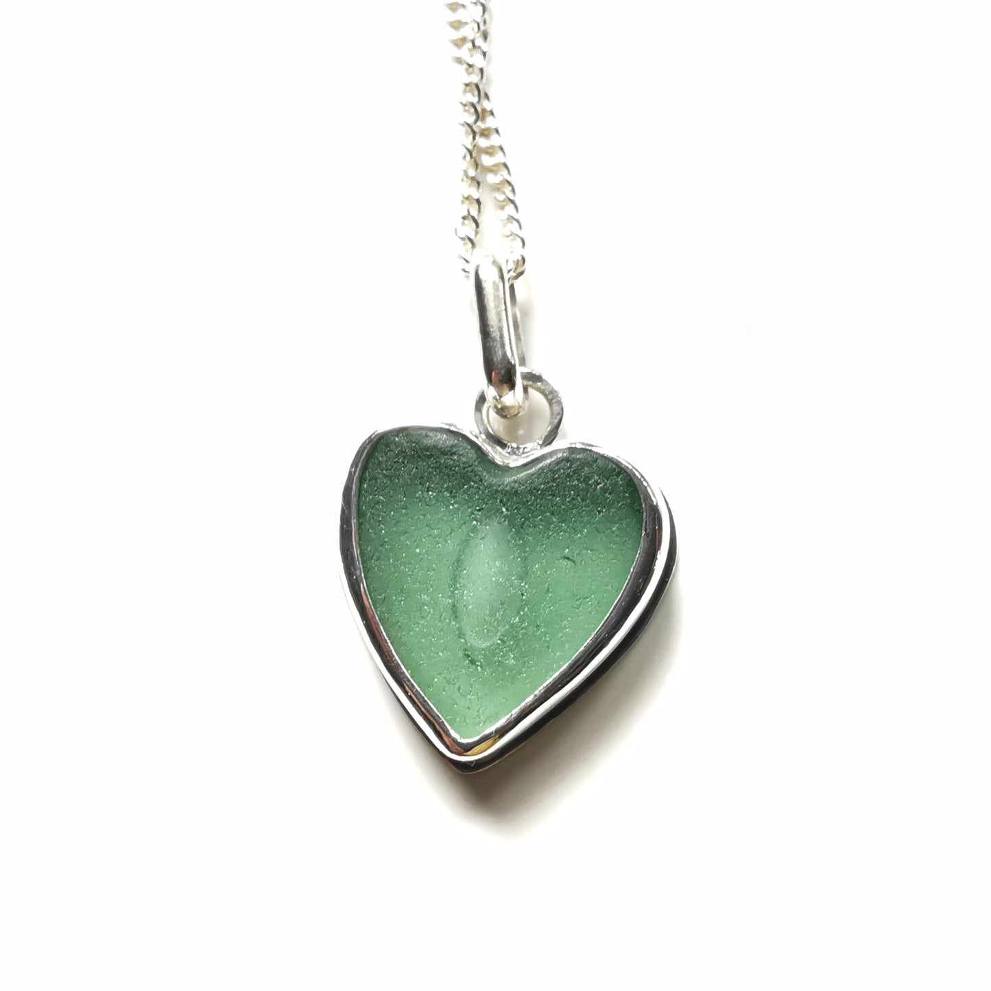Scottish green sea glass heart & sterling silver pendant.