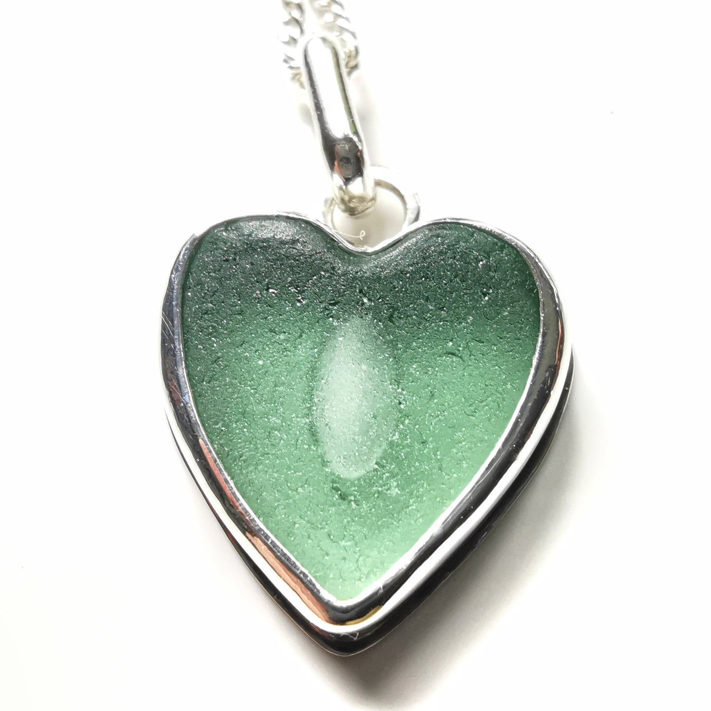 Scottish green sea glass heart & sterling silver pendant.