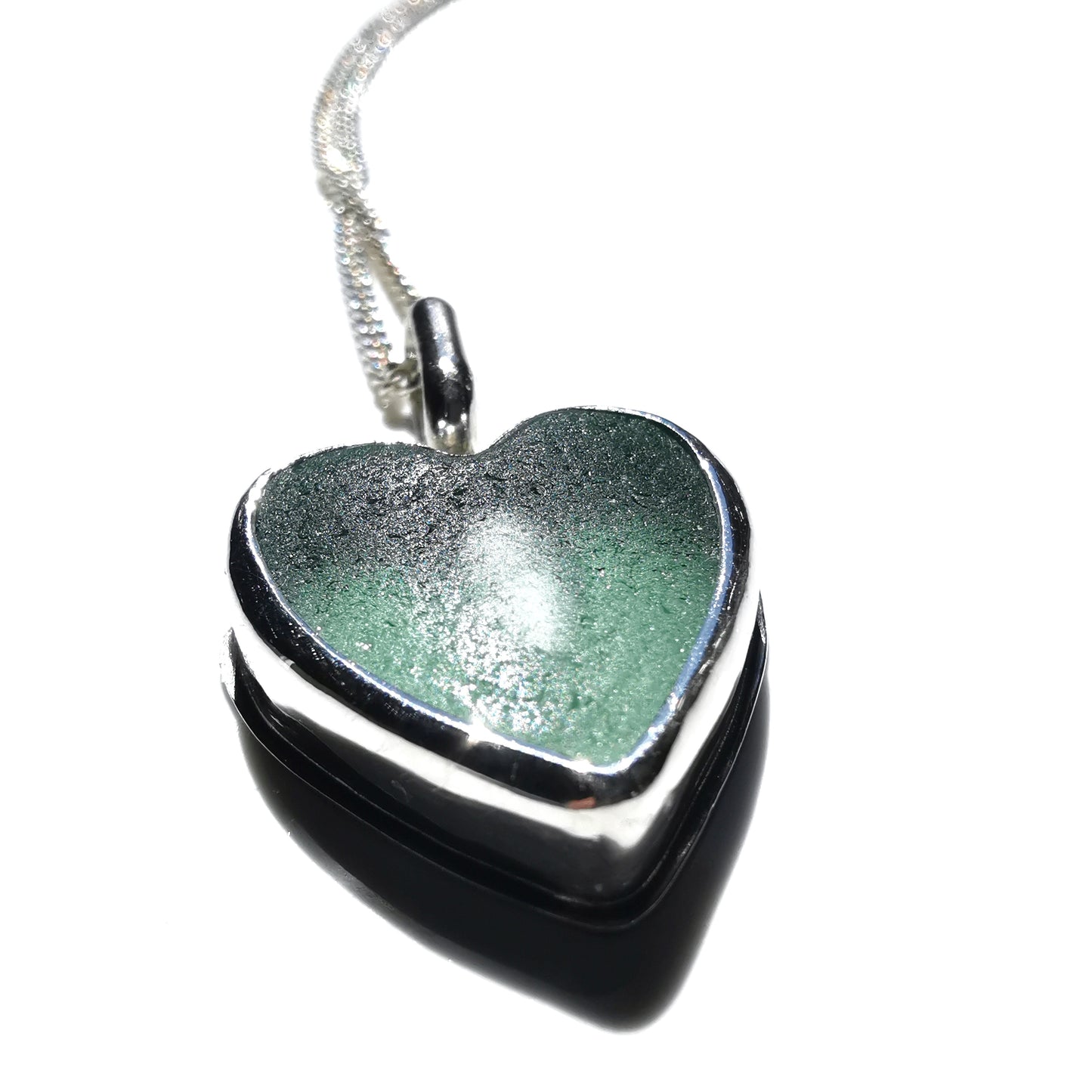 Scottish green sea glass heart & sterling silver pendant.