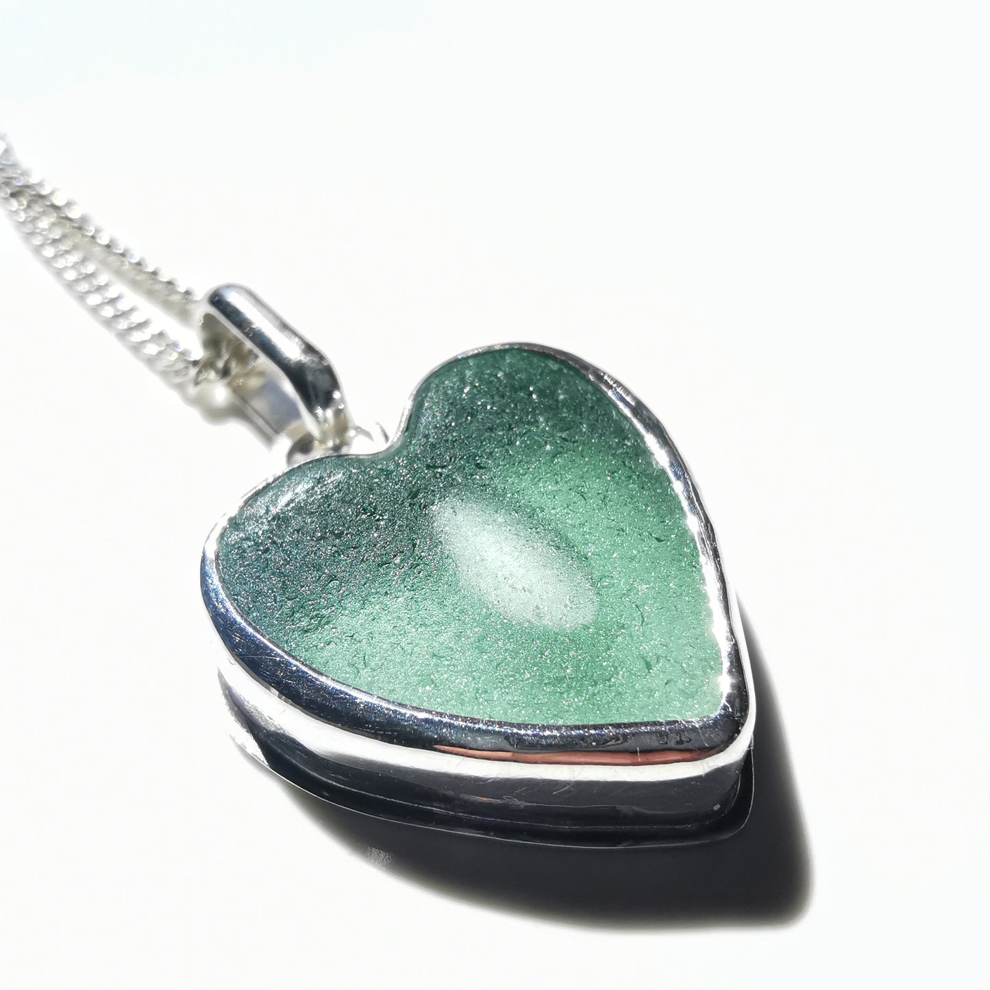 Scottish green sea glass heart & sterling silver pendant.