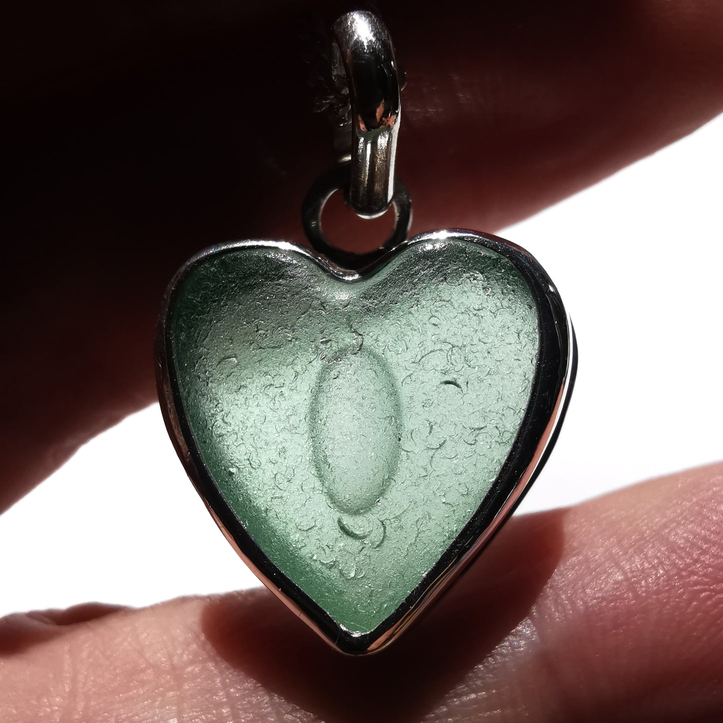 Scottish green sea glass heart & sterling silver pendant.