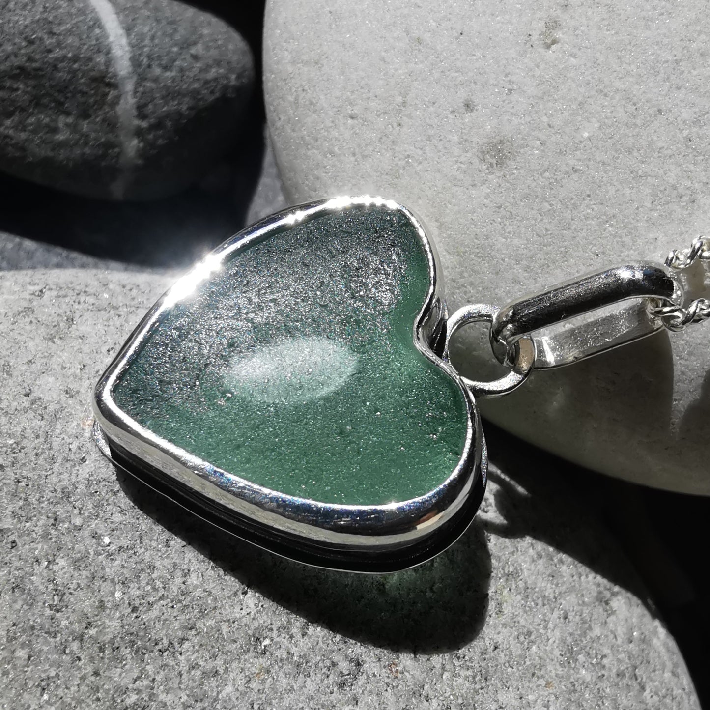 Scottish green sea glass heart & sterling silver pendant.