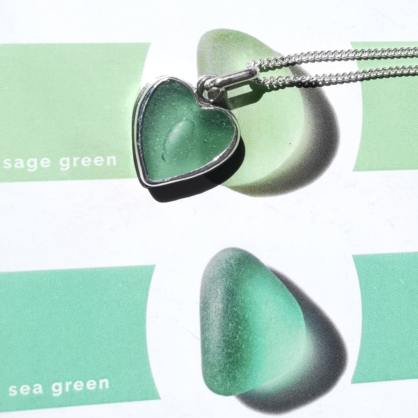 Scottish green sea glass heart & sterling silver pendant.