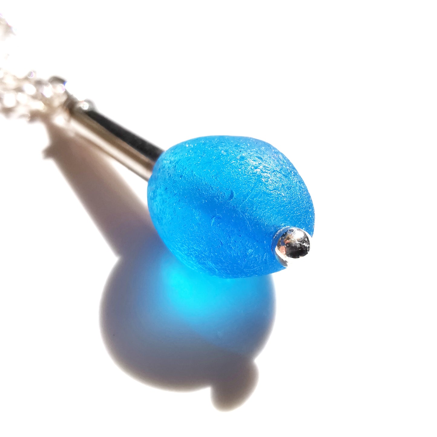 Scottish electric blue sea glass bead & sterling silver pendant.