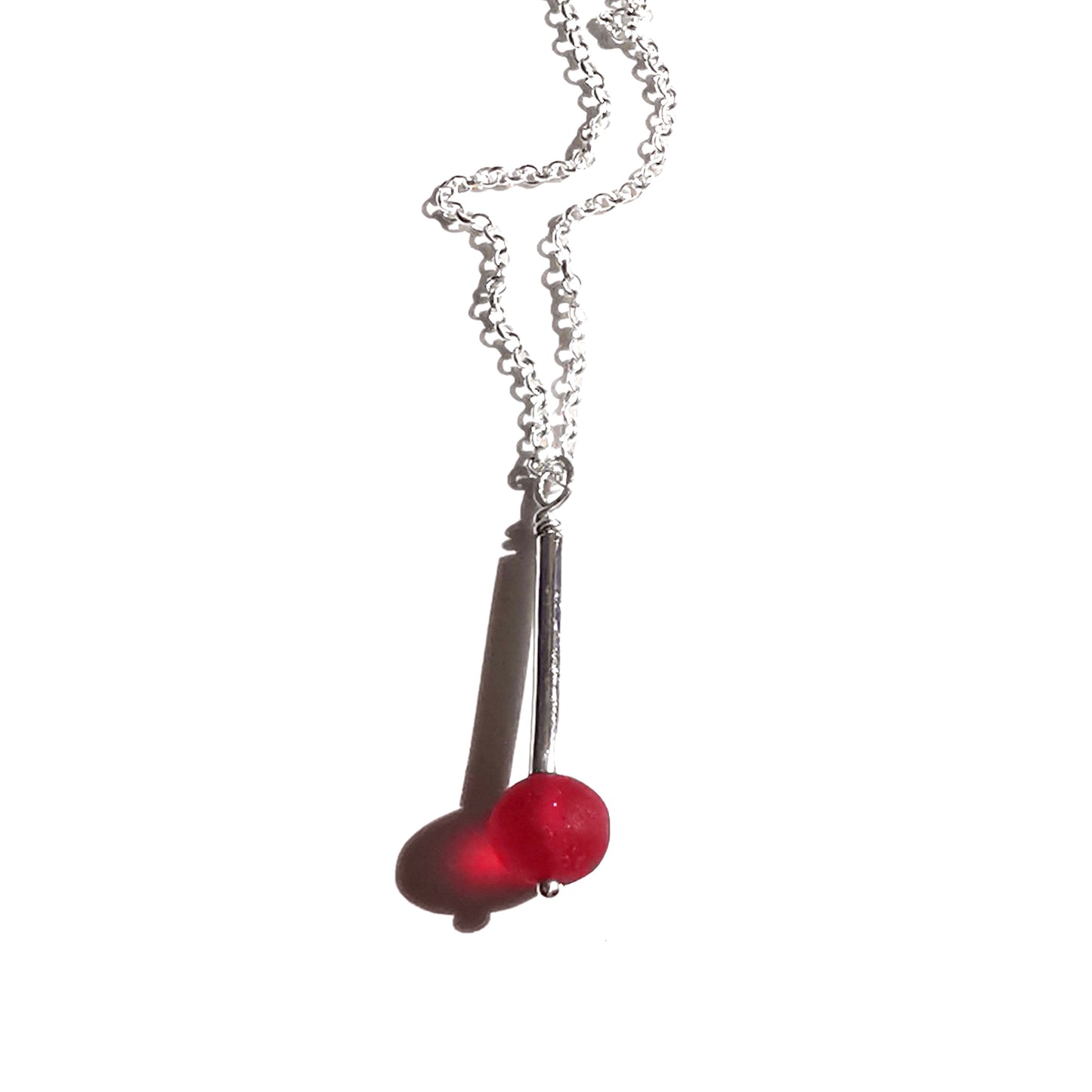 Scottish red sea glass bead & sterling silver pendant.