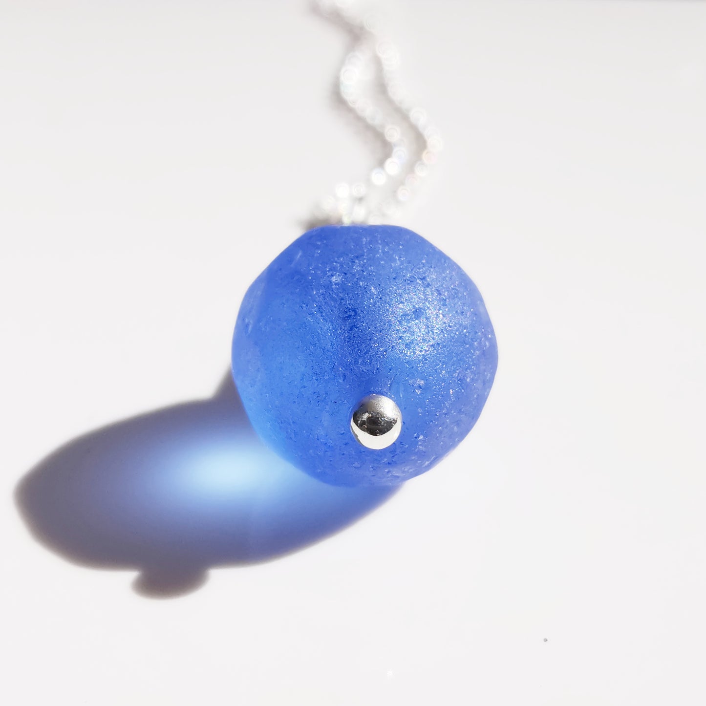 Scottish blue sea glass bead & sterling silver pendant.