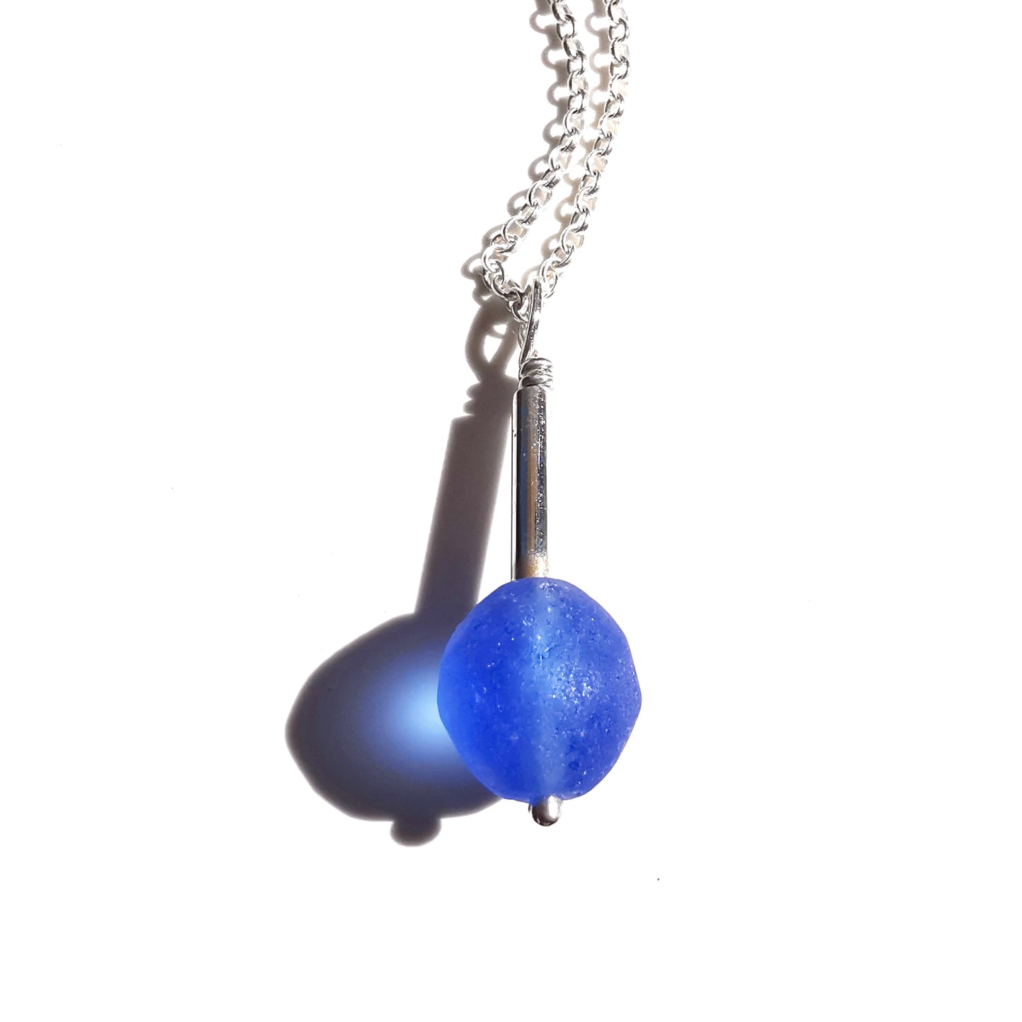 Scottish blue sea glass bead & sterling silver pendant.