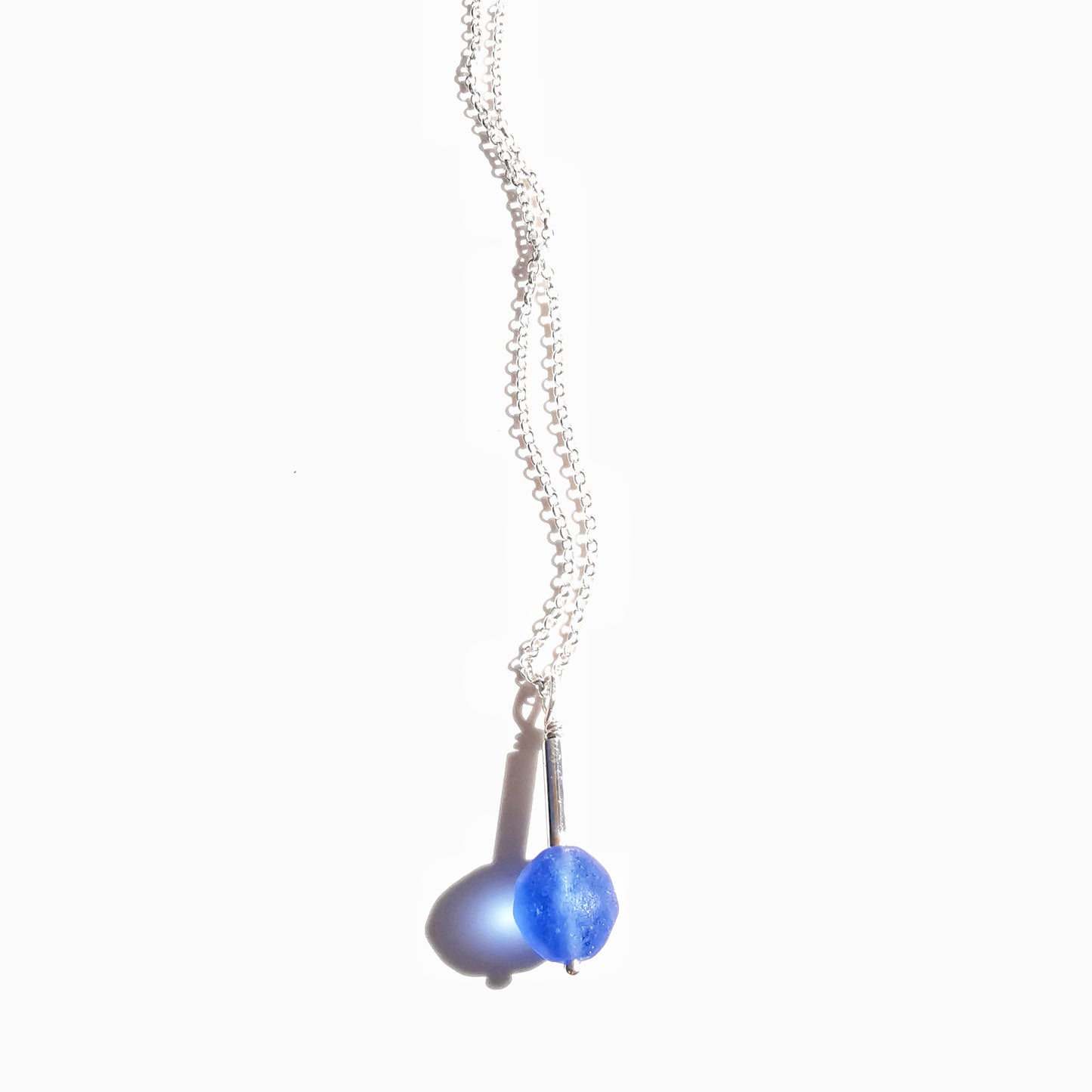 Scottish blue sea glass bead & sterling silver pendant.