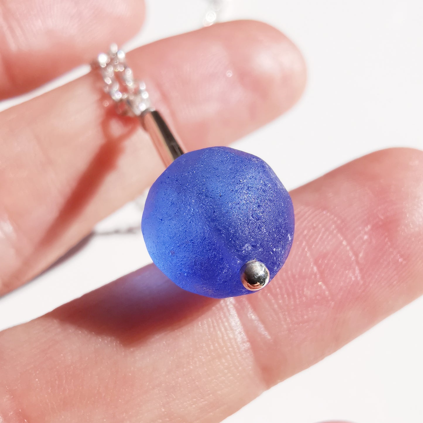 Scottish blue sea glass bead & sterling silver pendant.