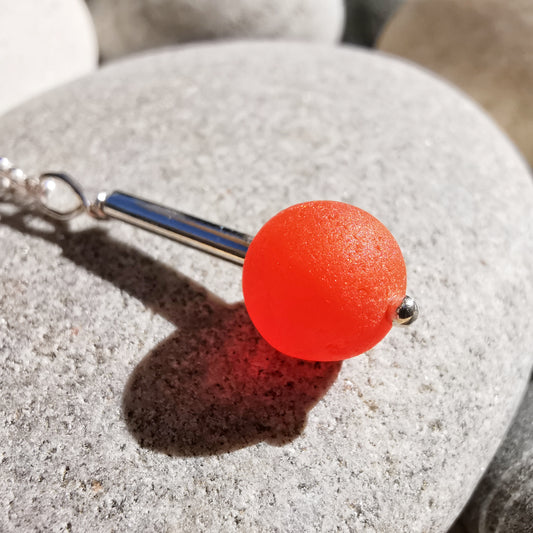 Scottish orange sea glass bead & sterling silver pendant.