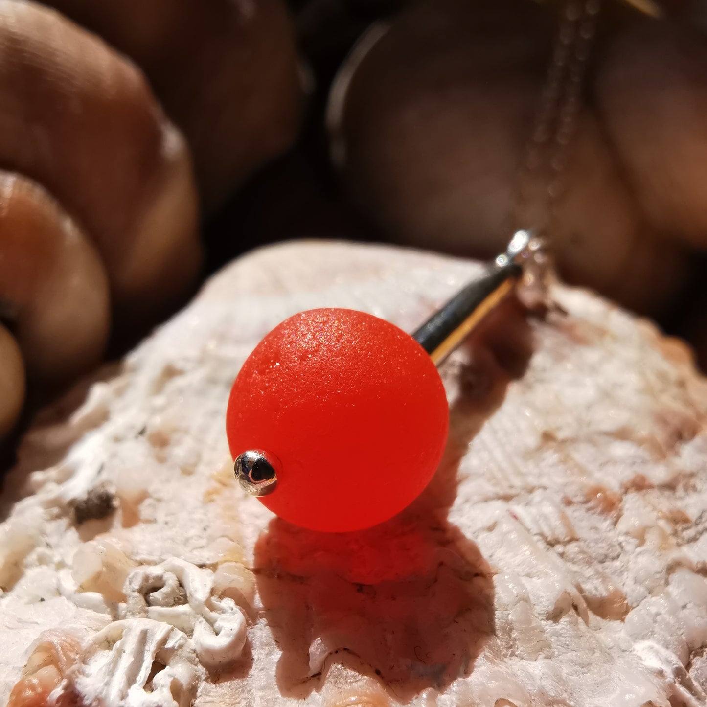Scottish orange sea glass bead & sterling silver pendant.