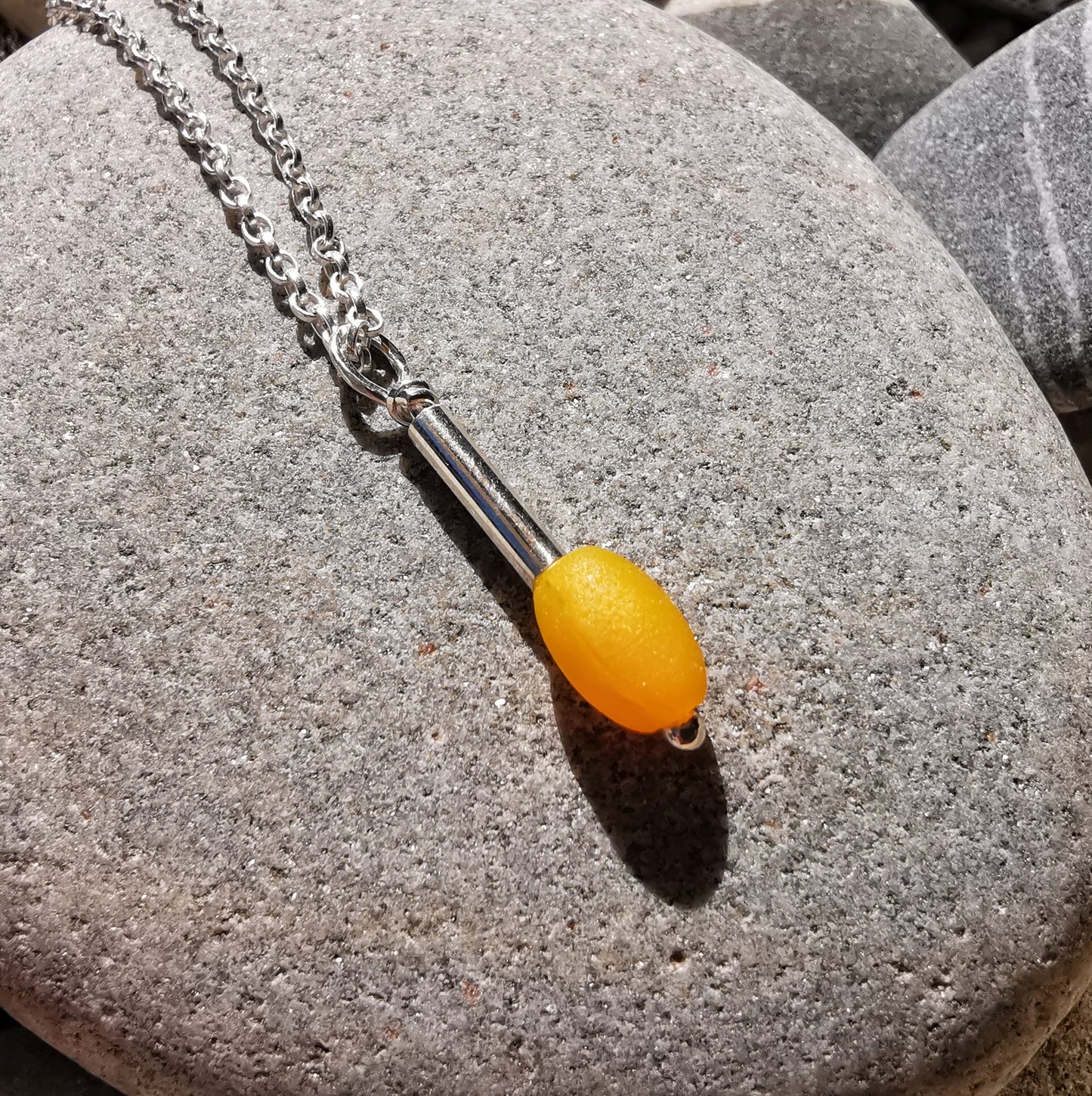 Scottish genuine yellow sea glass bead & sterling silver pendant.