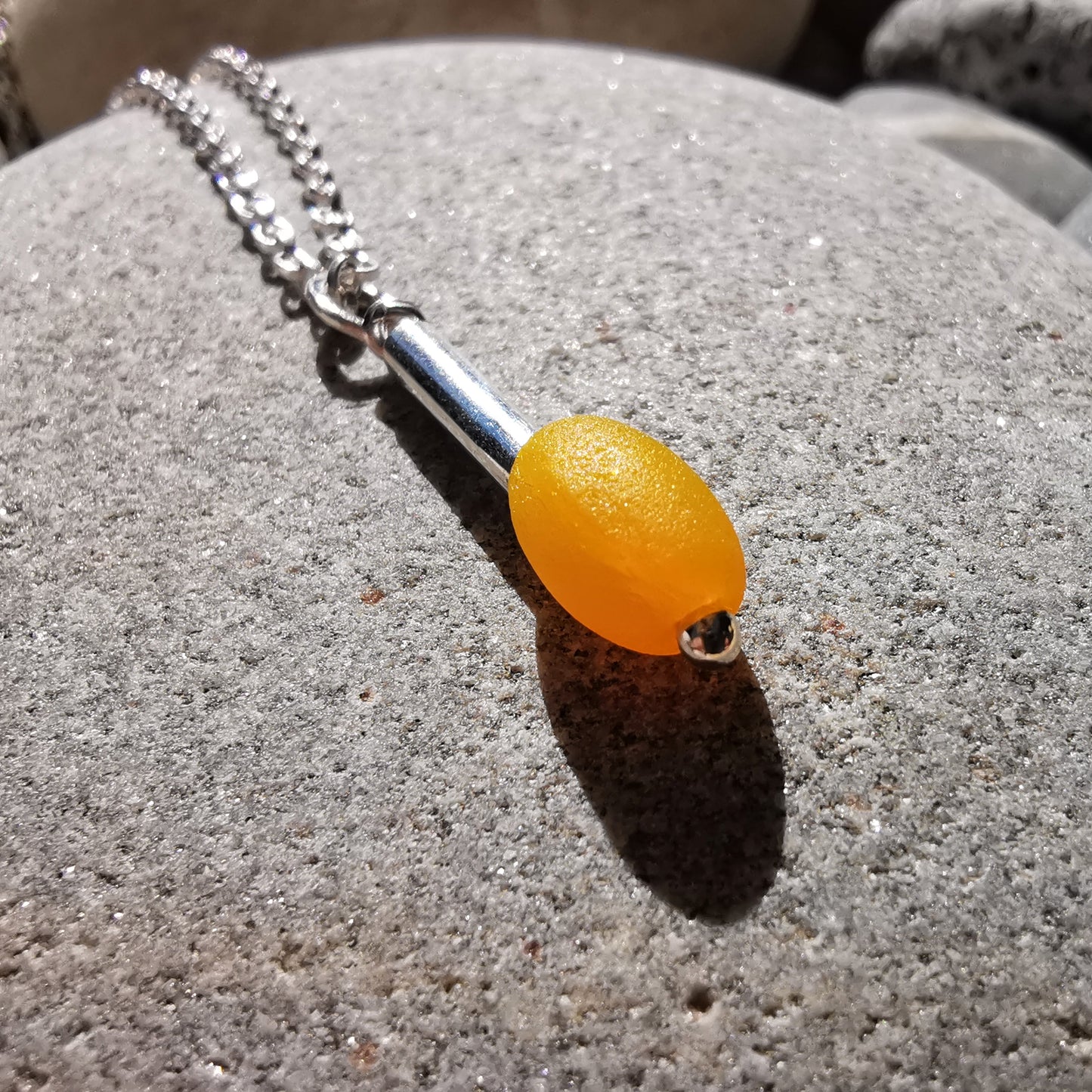Scottish genuine yellow sea glass bead & sterling silver pendant.