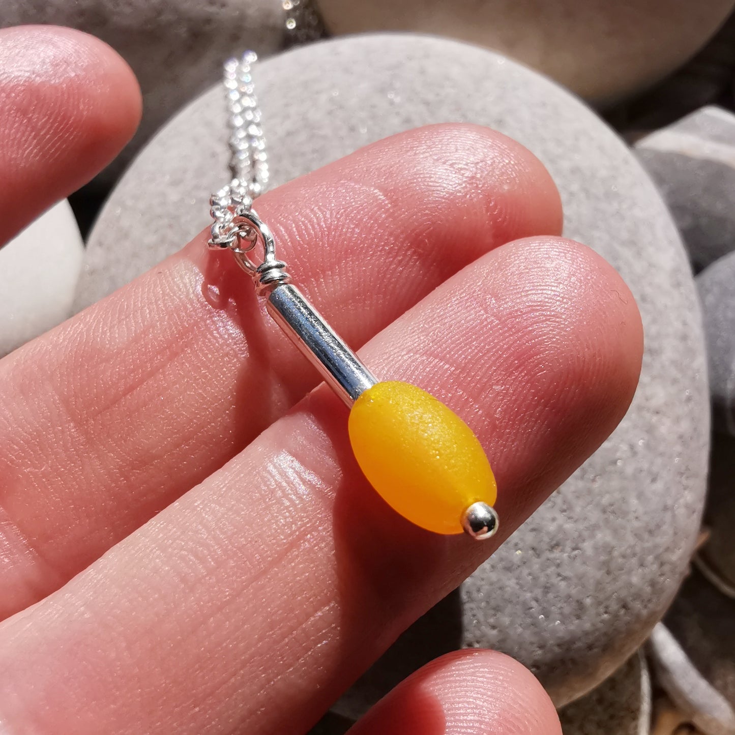 Scottish genuine yellow sea glass bead & sterling silver pendant.