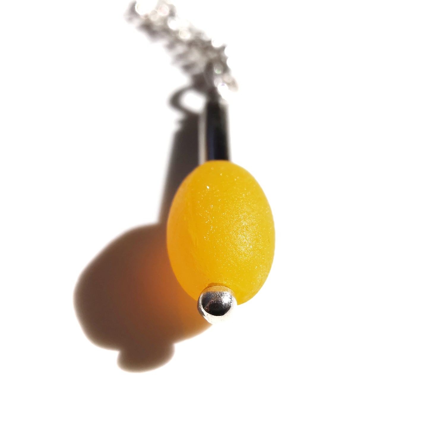 Scottish genuine yellow sea glass bead & sterling silver pendant.
