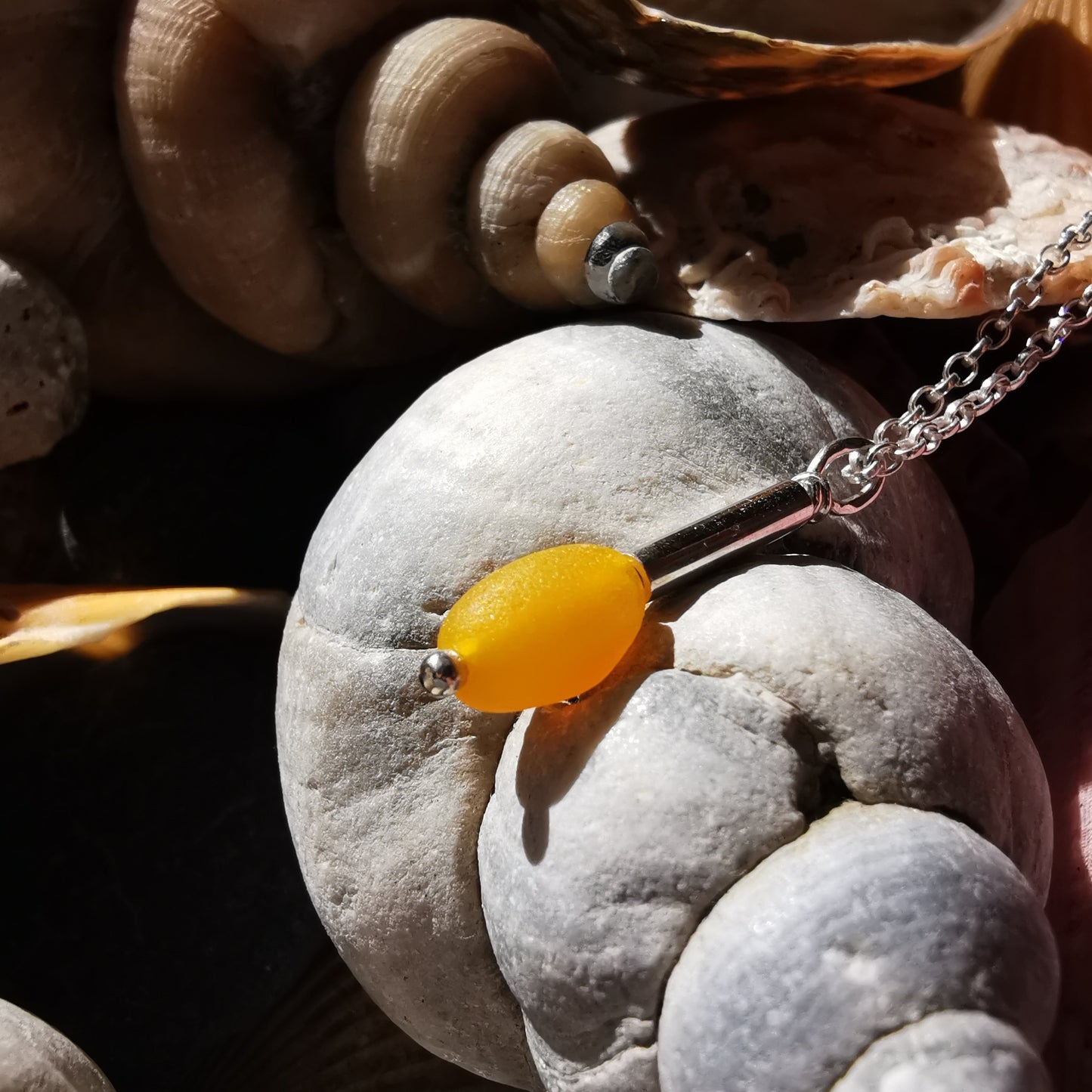 Scottish genuine yellow sea glass bead & sterling silver pendant.