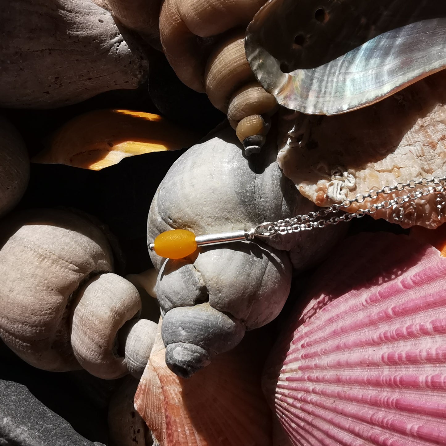 Scottish genuine yellow sea glass bead & sterling silver pendant.