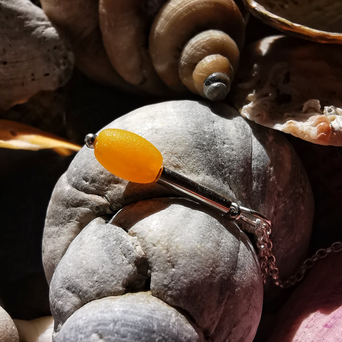 Scottish genuine yellow sea glass bead & sterling silver pendant.