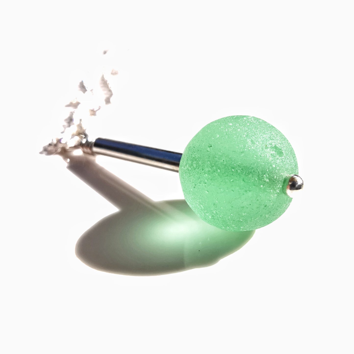 Scottish UV green sea glass bead & sterling silver pendant.