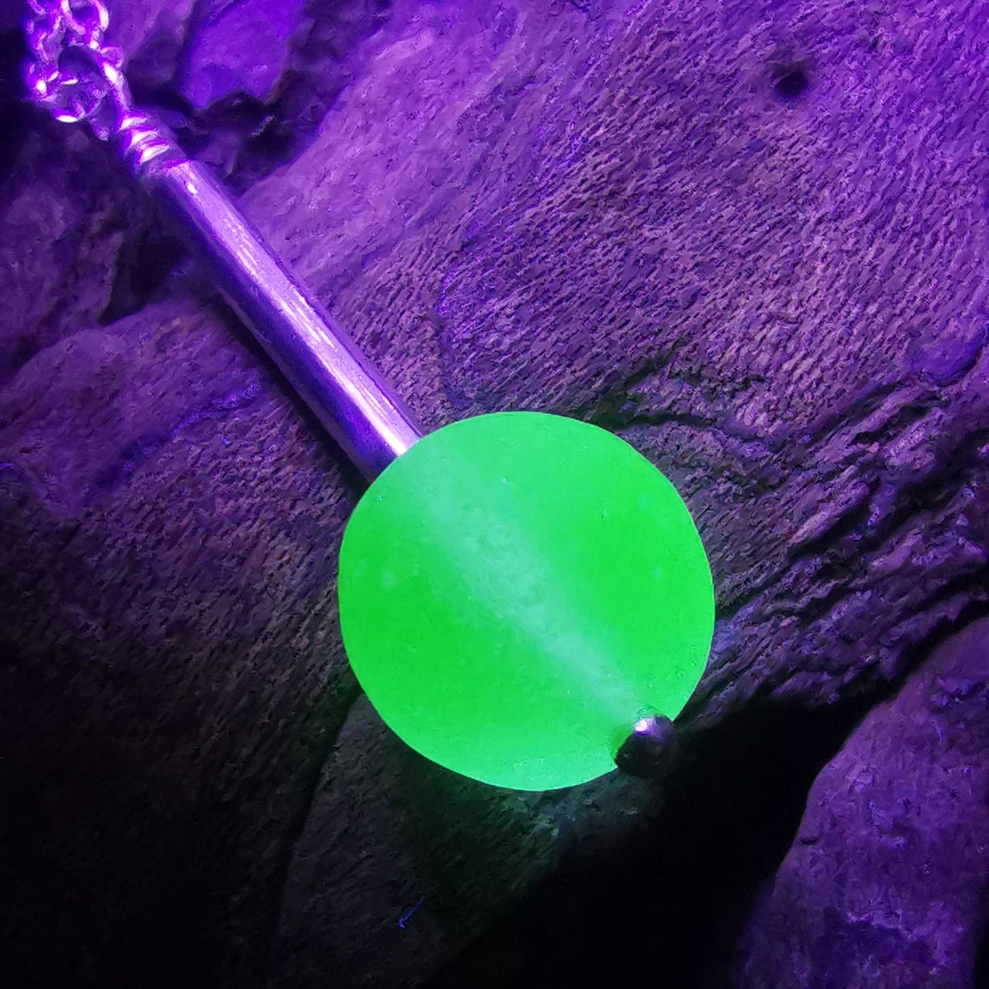 Scottish UV green sea glass bead & sterling silver pendant.