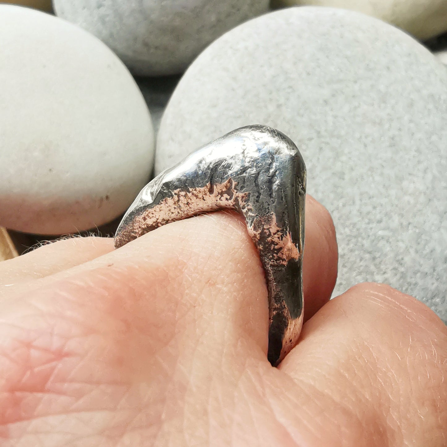 One of a kind molten silver statement ring.