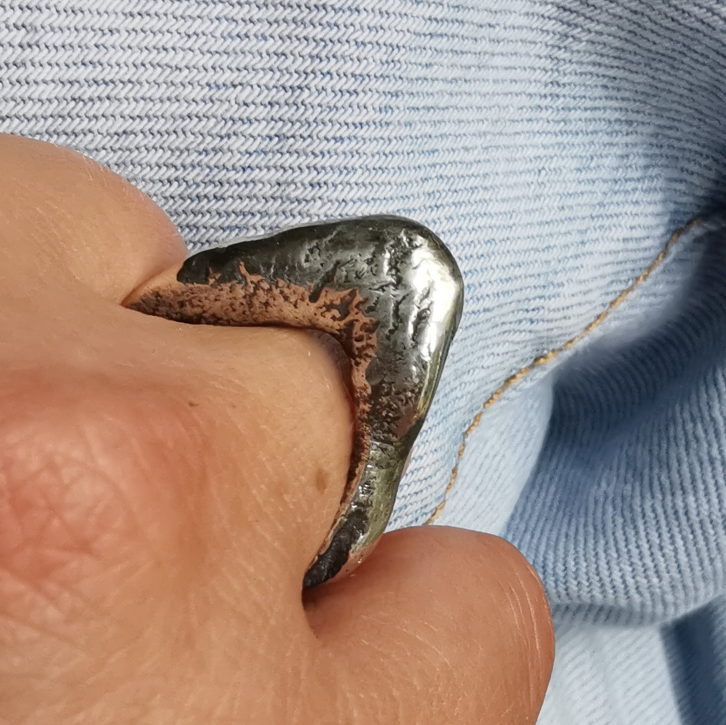 One of a kind molten silver statement ring.