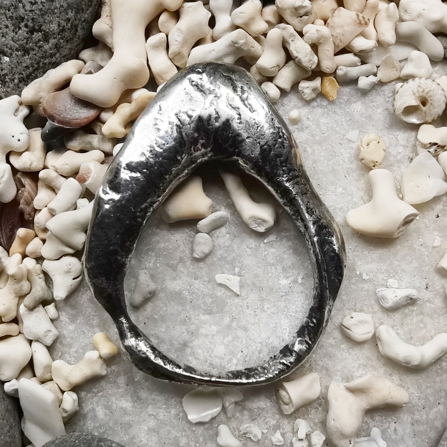 One of a kind molten silver statement ring.