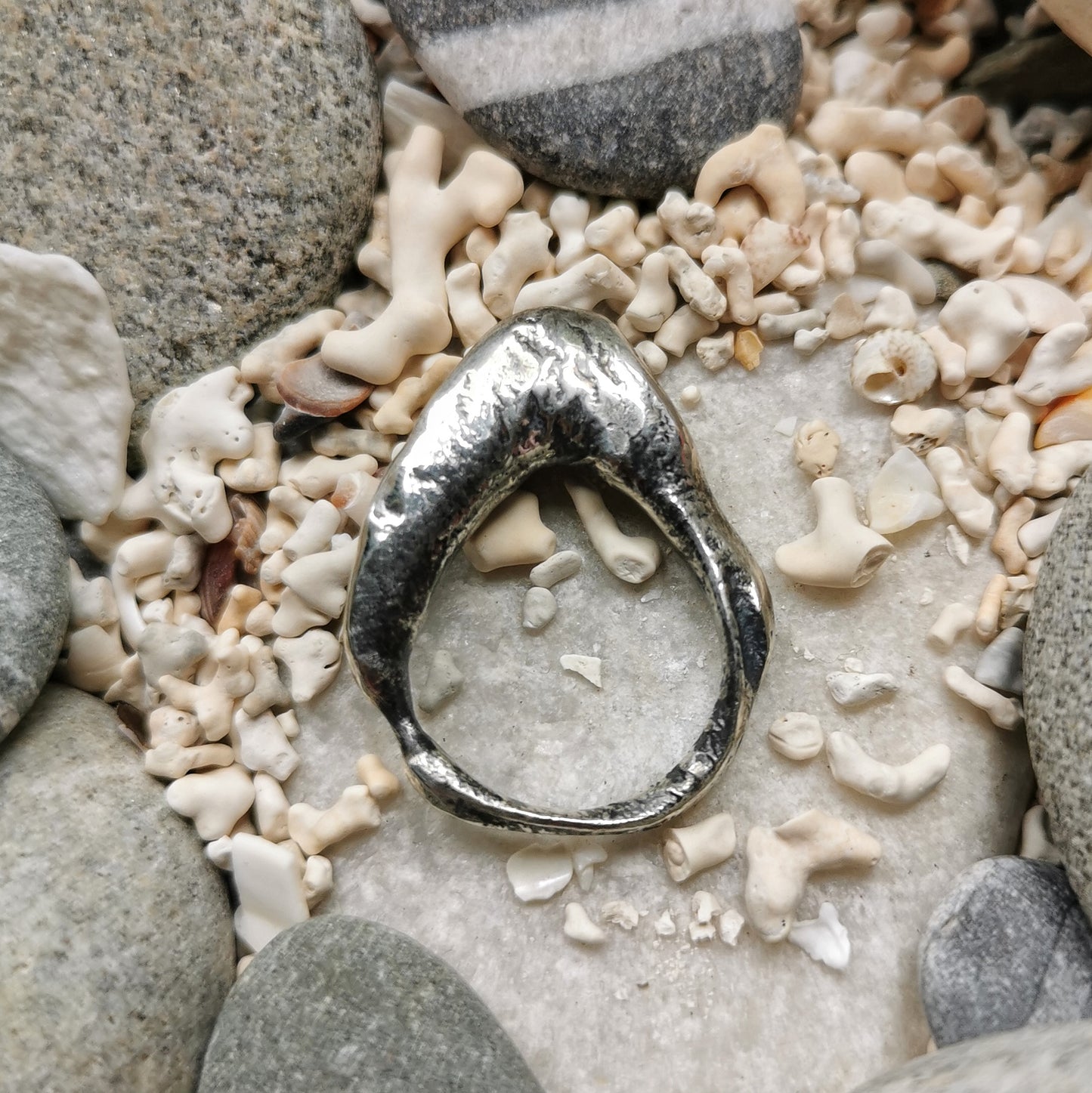 One of a kind molten silver statement ring.