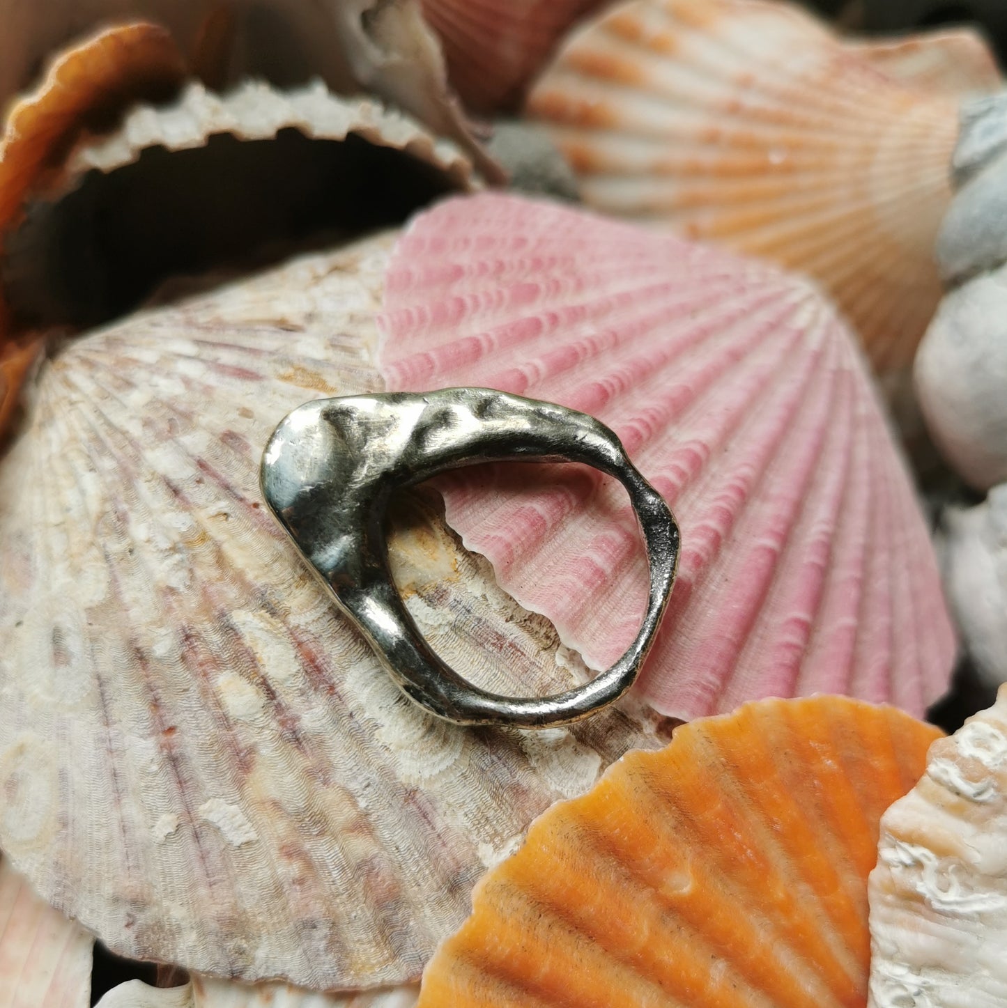 One of a kind molten silver statement ring.