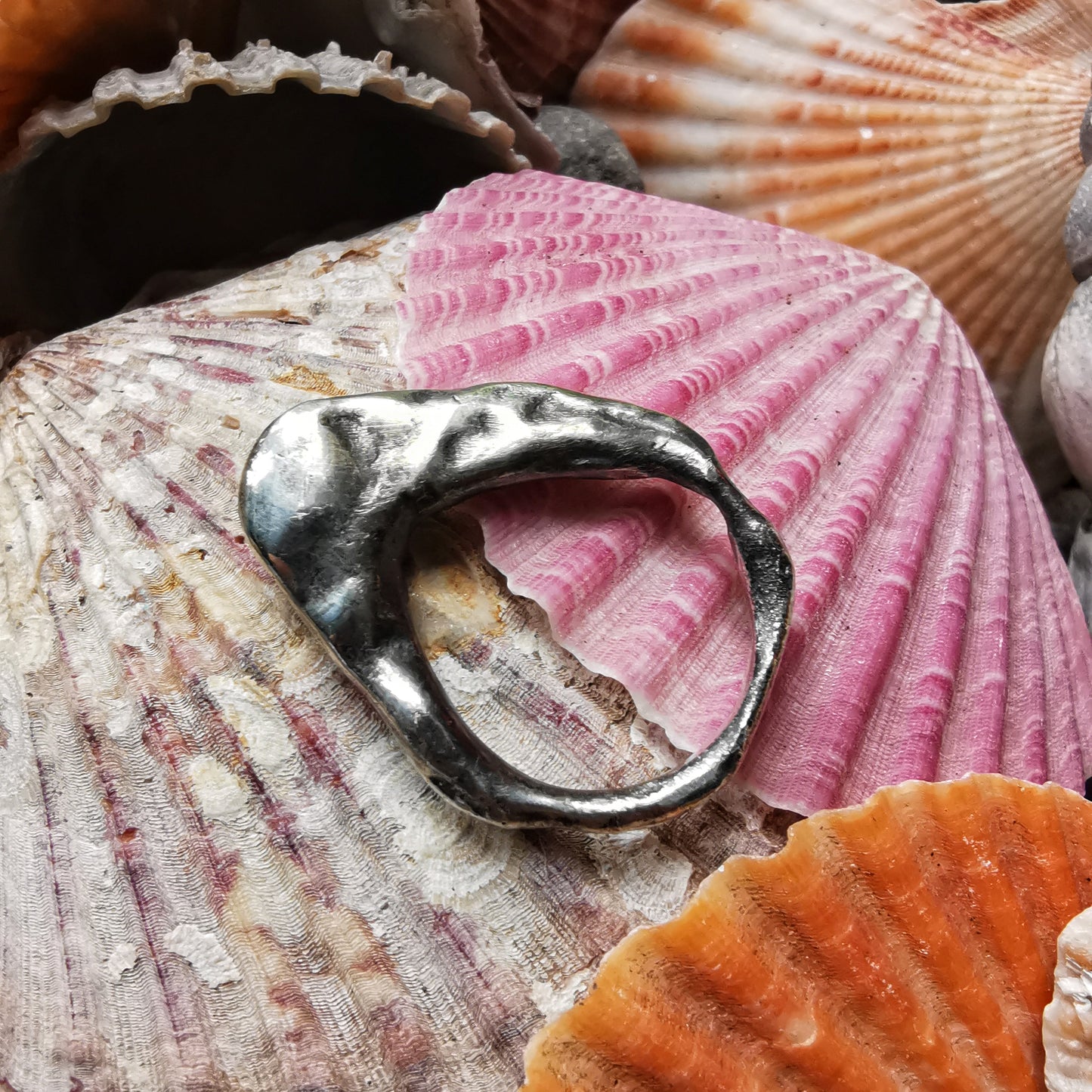 One of a kind molten silver statement ring.