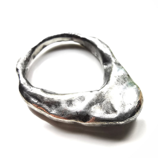 One of a kind molten silver statement ring.