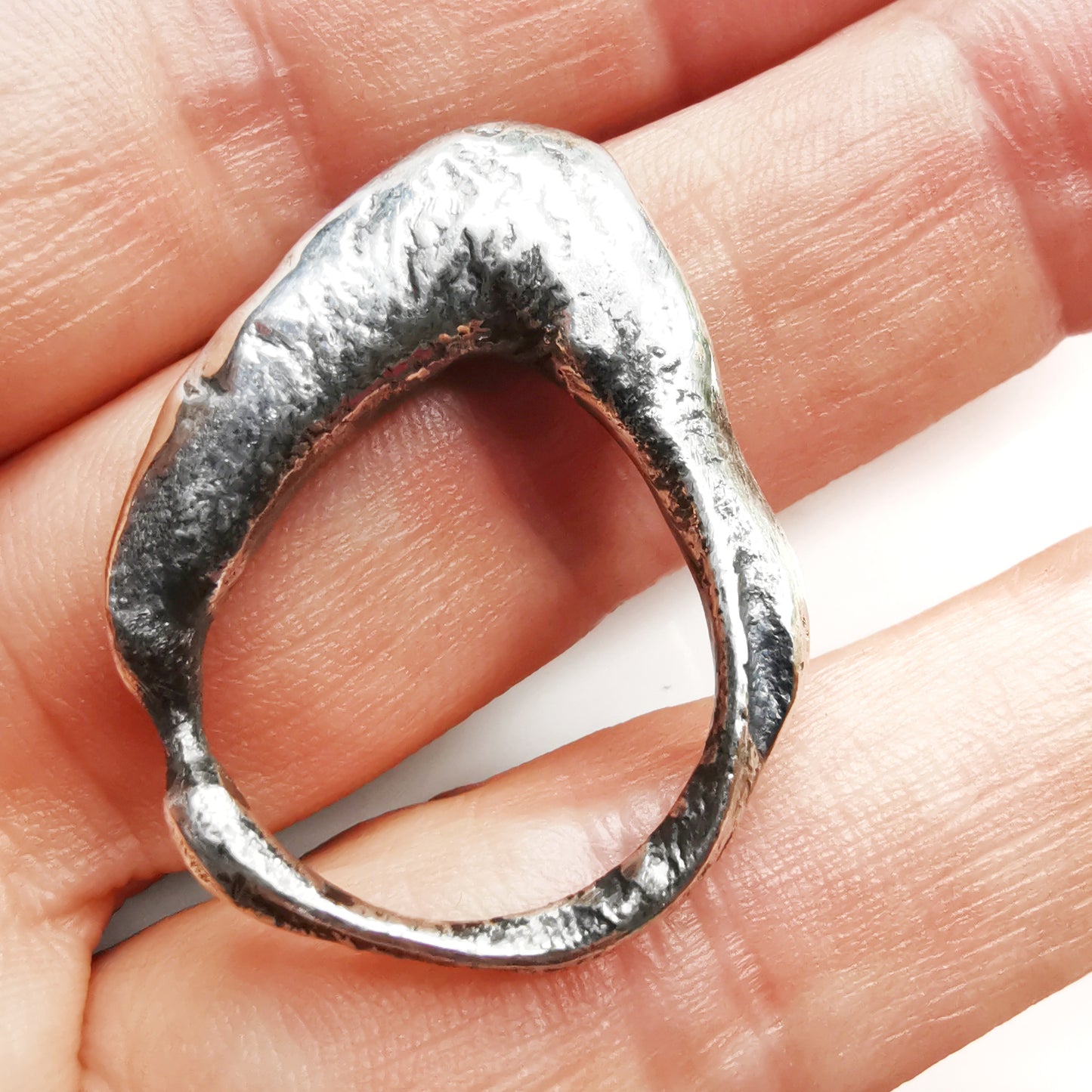 One of a kind molten silver statement ring.