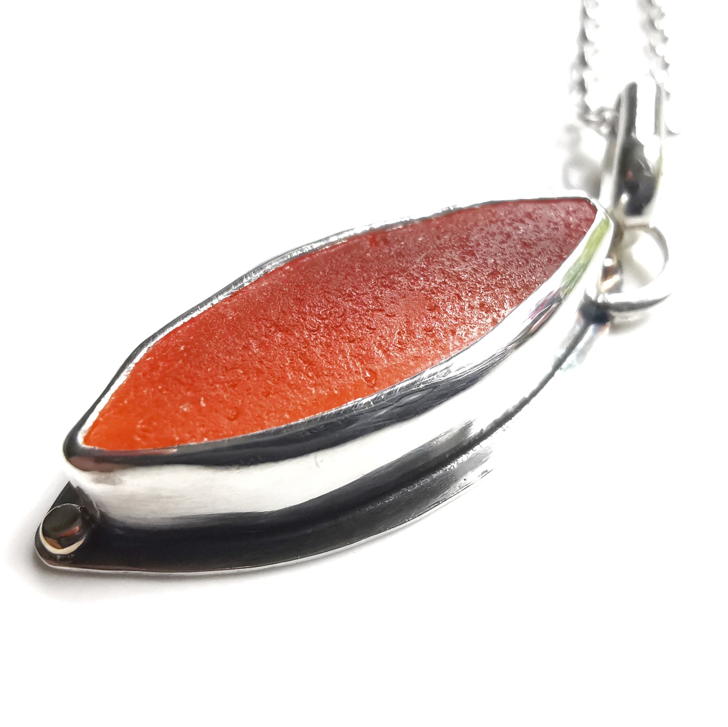 Scottish UV deep orange sea glass, sterling silver and 9ct gold pendant.