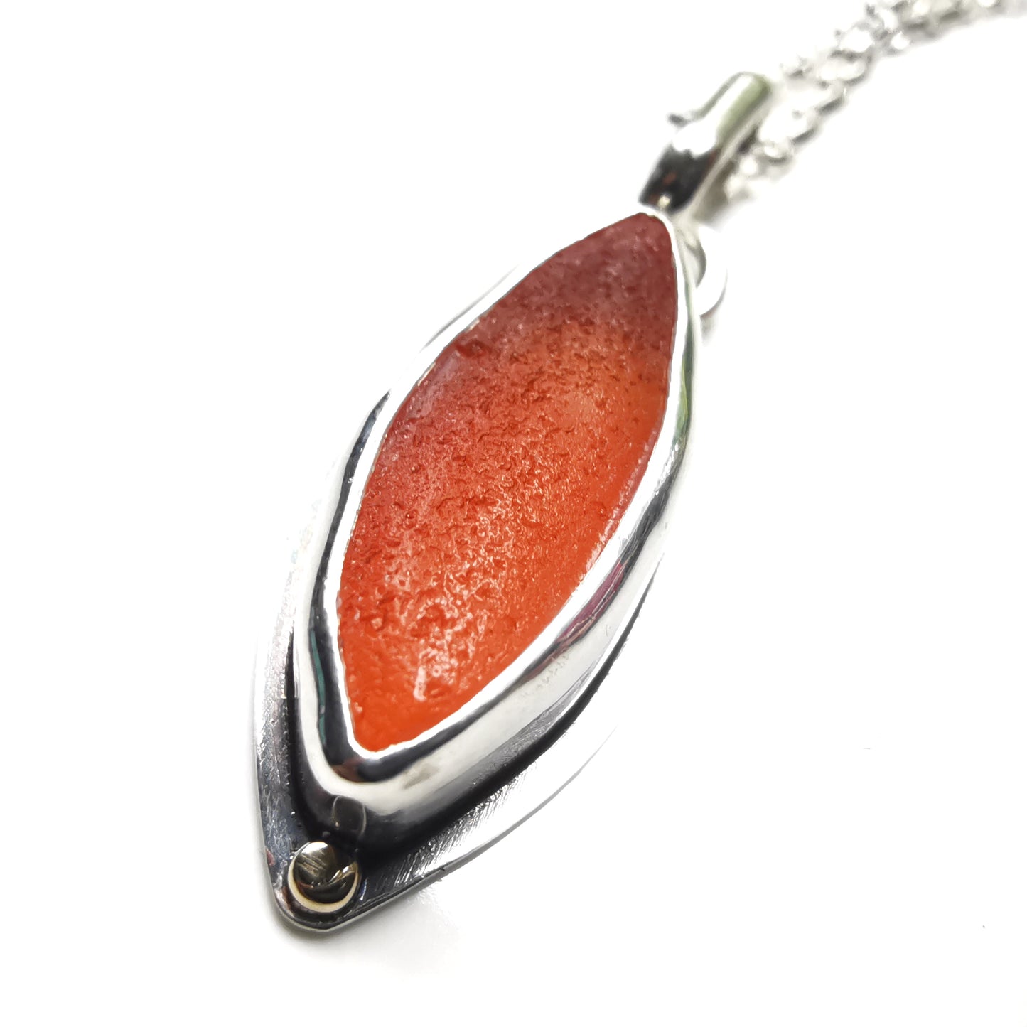 Scottish UV deep orange sea glass, sterling silver and 9ct gold pendant.