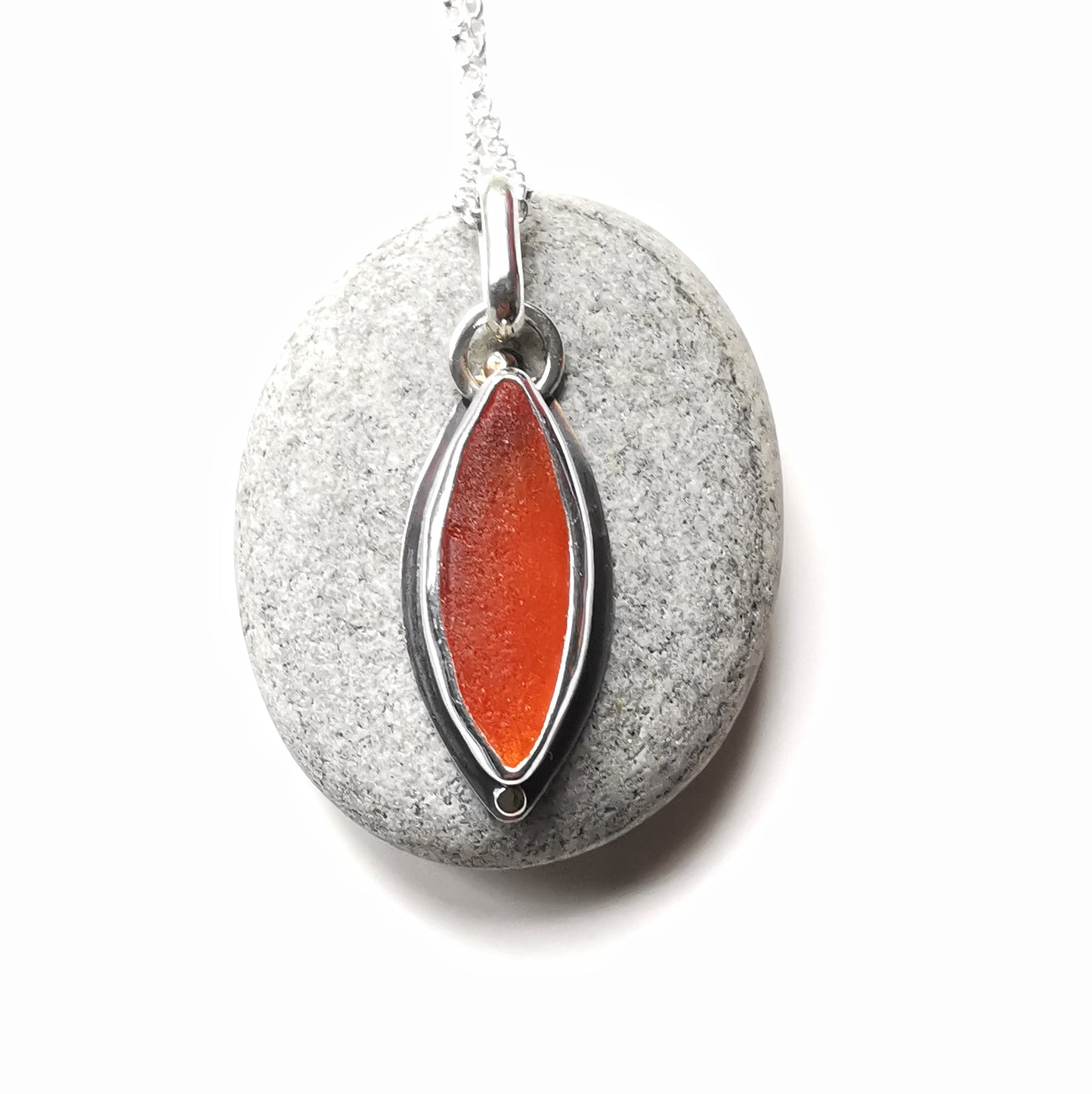 Scottish UV deep orange sea glass, sterling silver and 9ct gold pendant.