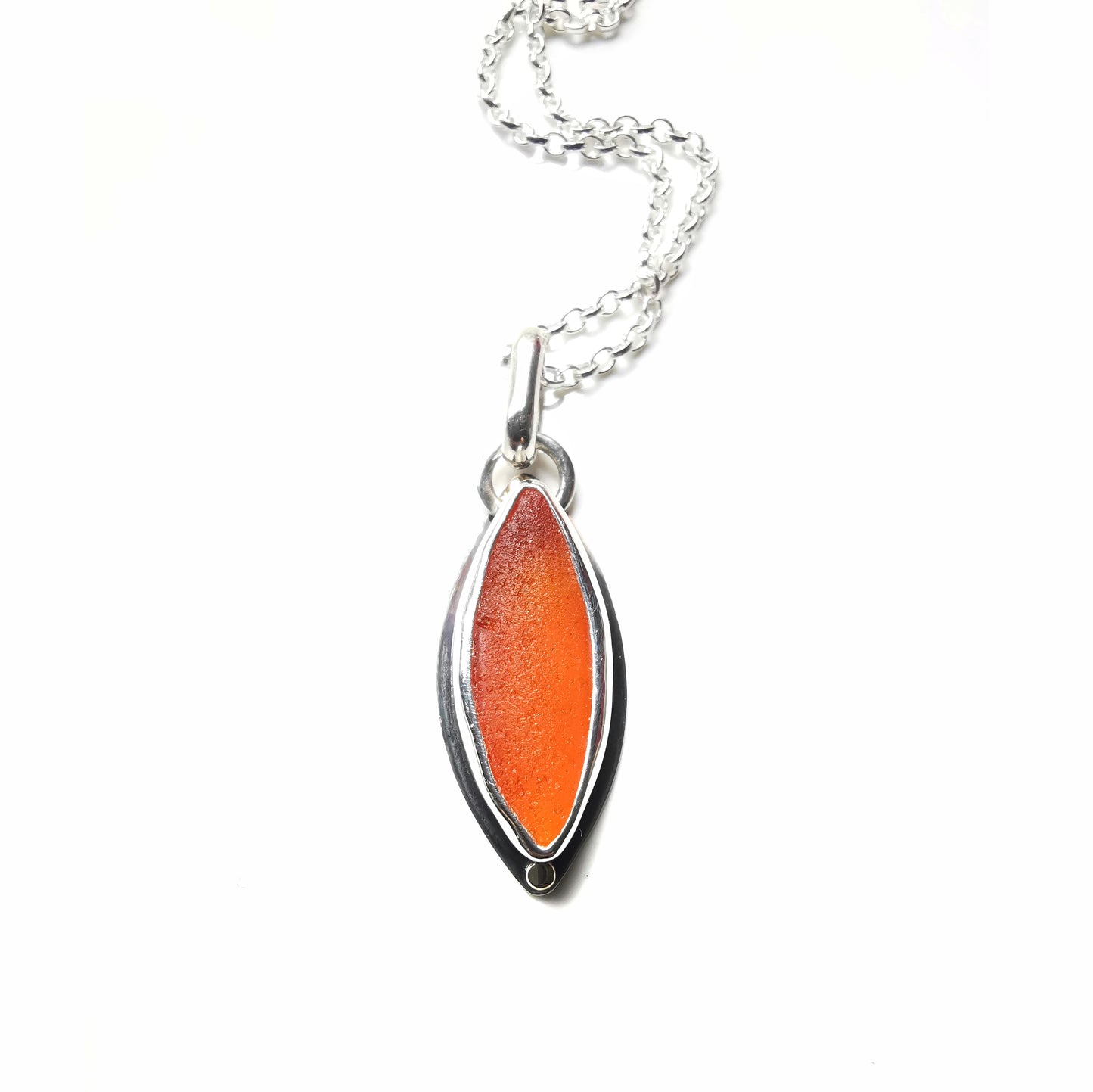 Scottish UV deep orange sea glass, sterling silver and 9ct gold pendant.