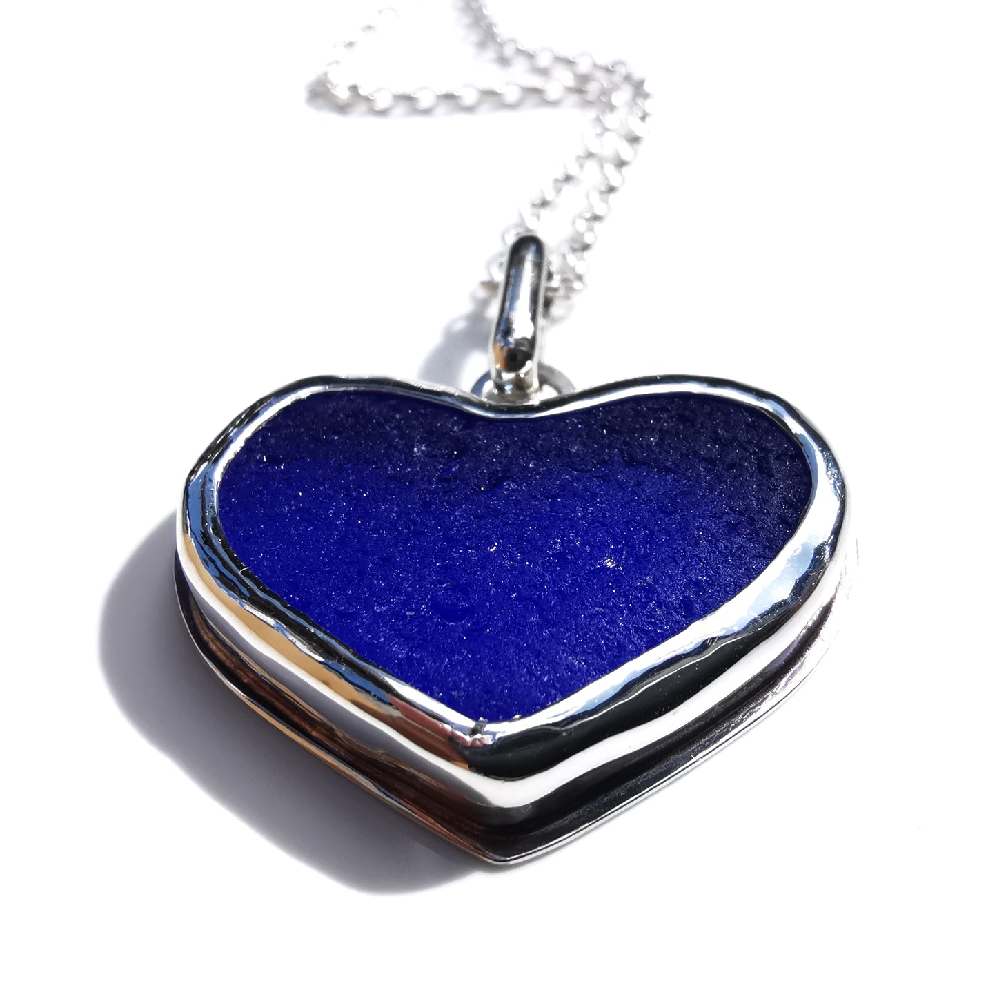 Cobalt blue sea glass heart & sterling silver pendant.