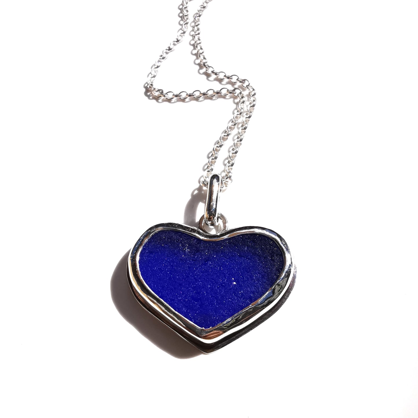 Cobalt blue sea glass heart & sterling silver pendant.