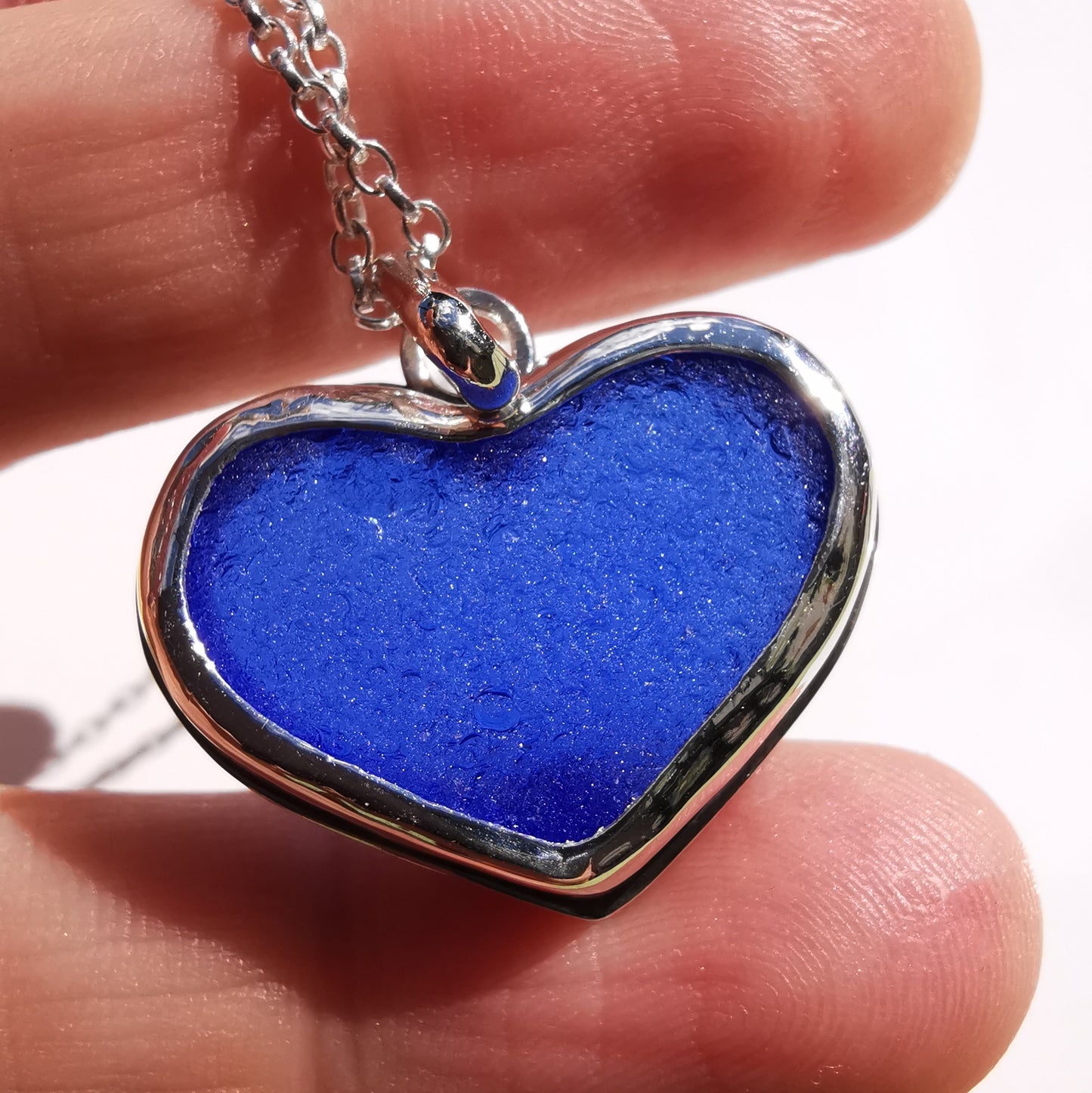 Cobalt blue sea glass heart & sterling silver pendant.